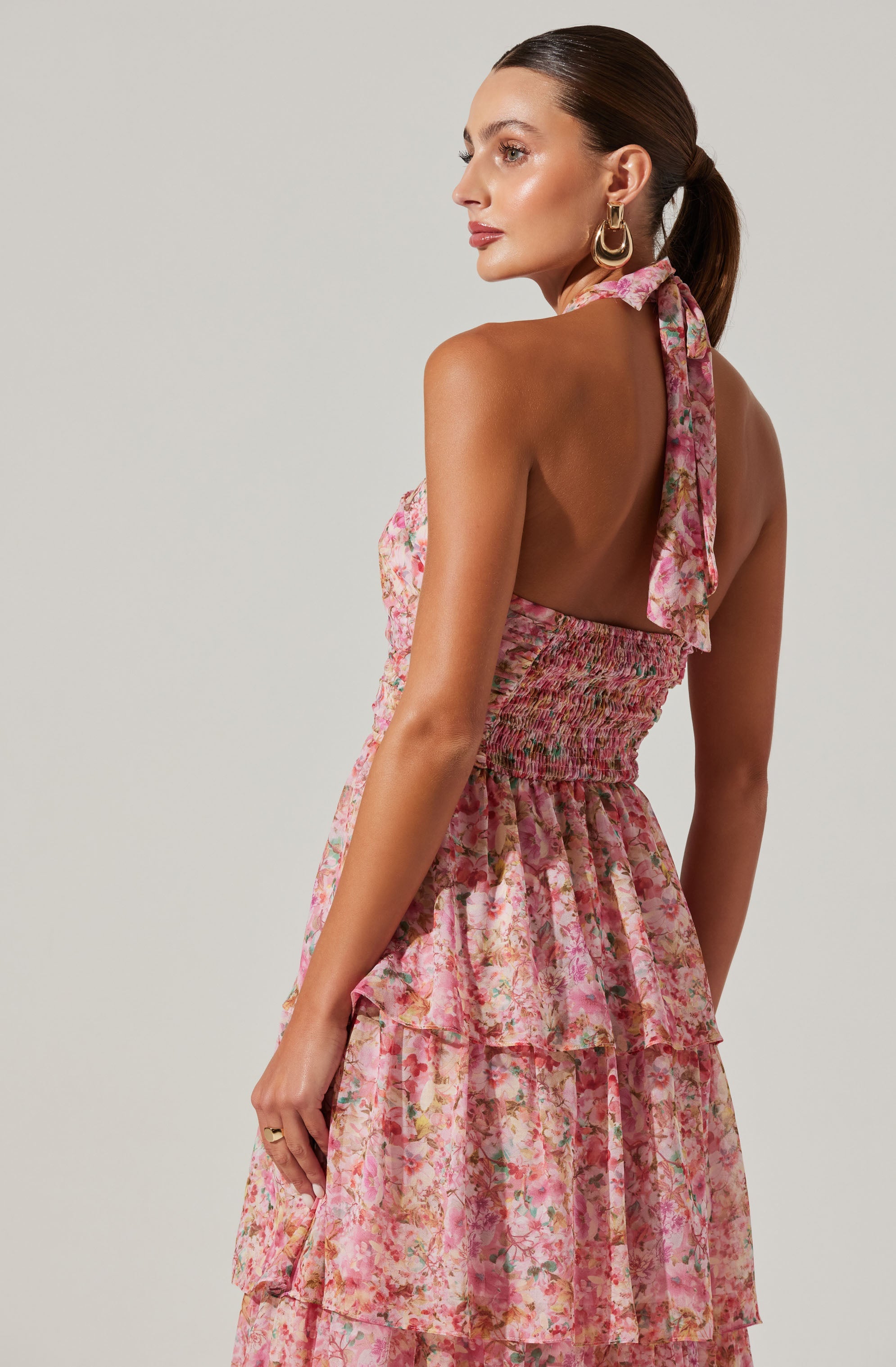 Brinley Floral Tiered Halter Dress-Aljck