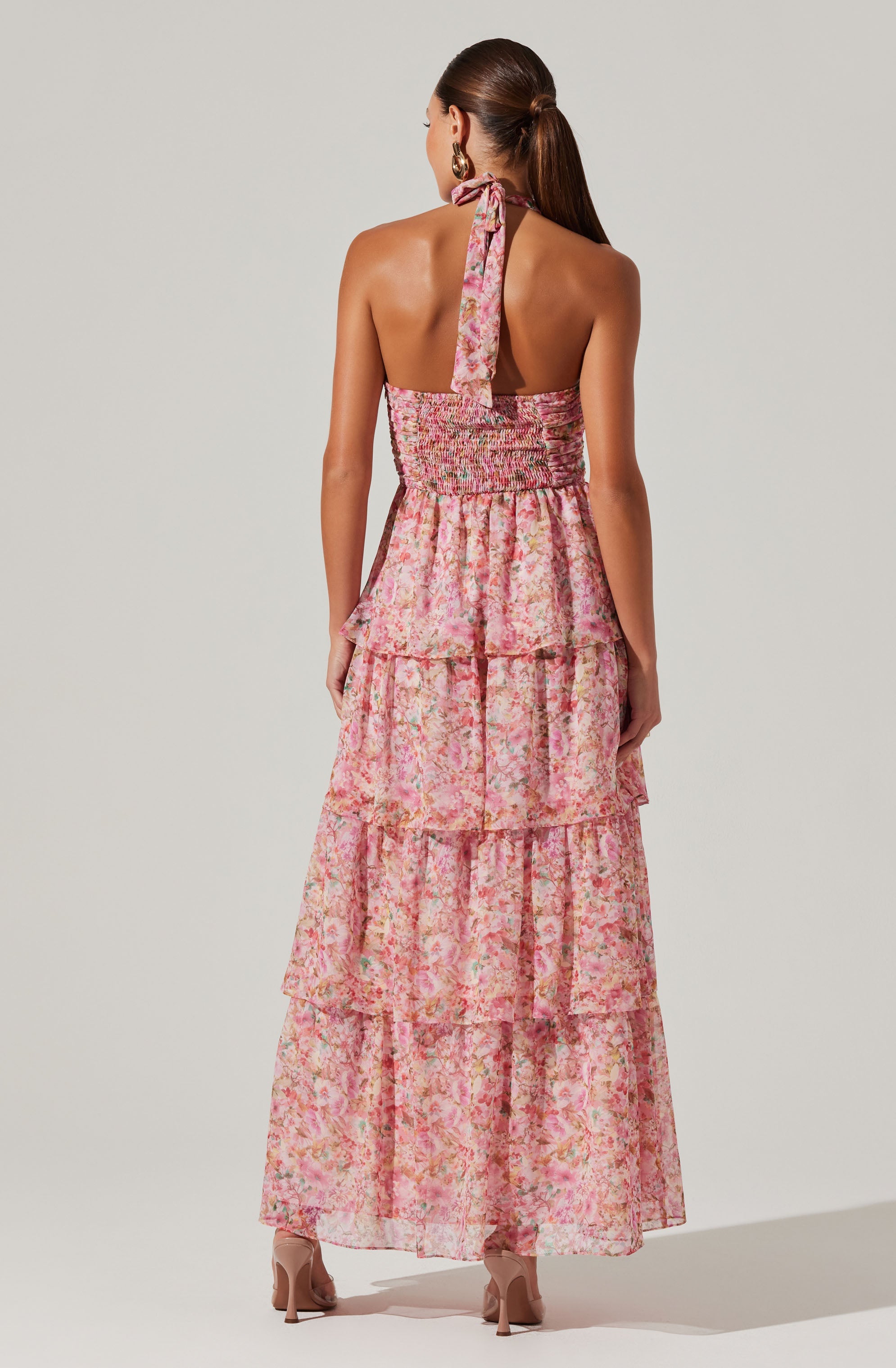 Brinley Floral Tiered Halter Dress-Aljck