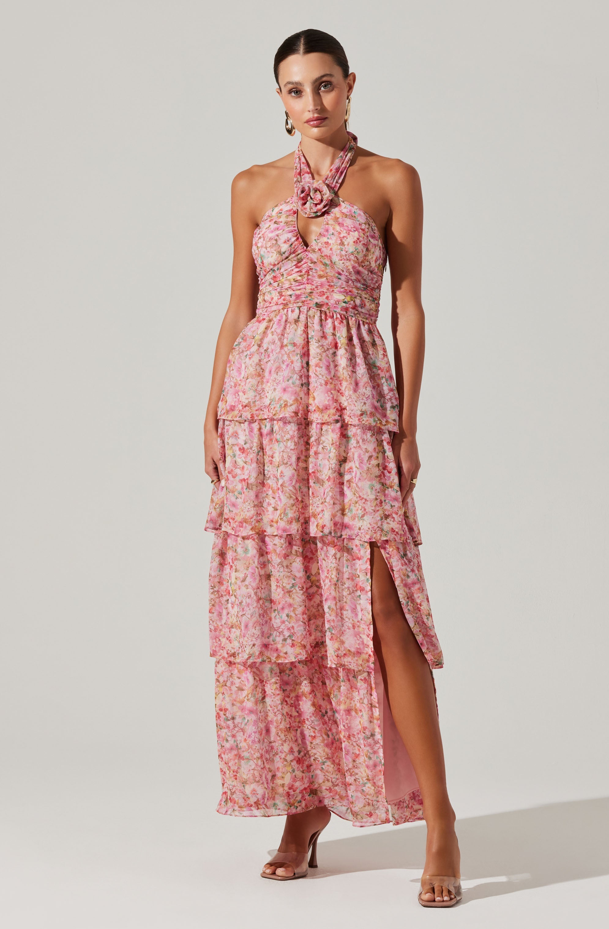 Brinley Floral Tiered Halter Dress-Aljck