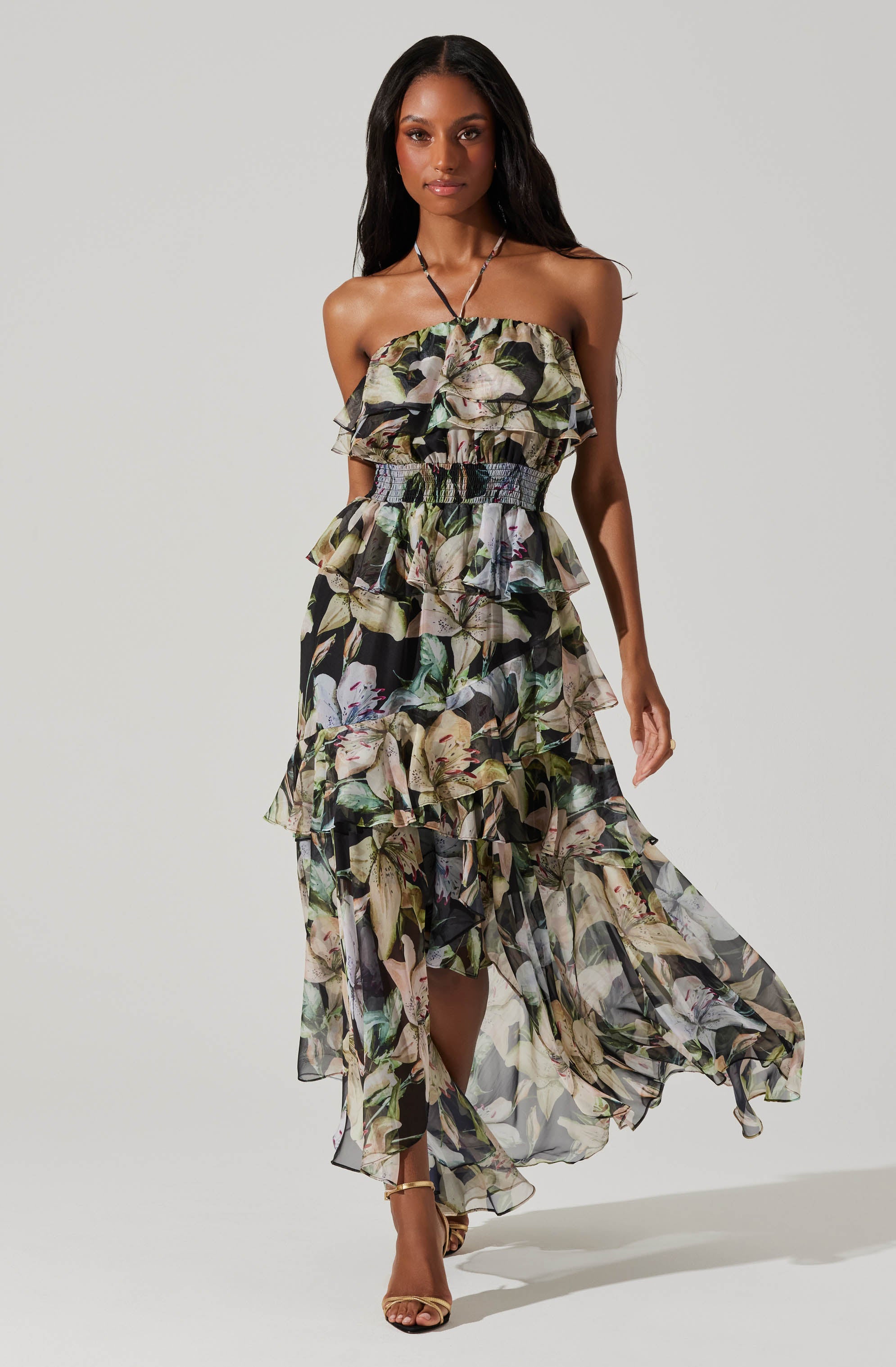 Elena Floral Halter Maxi Dress-Aljck