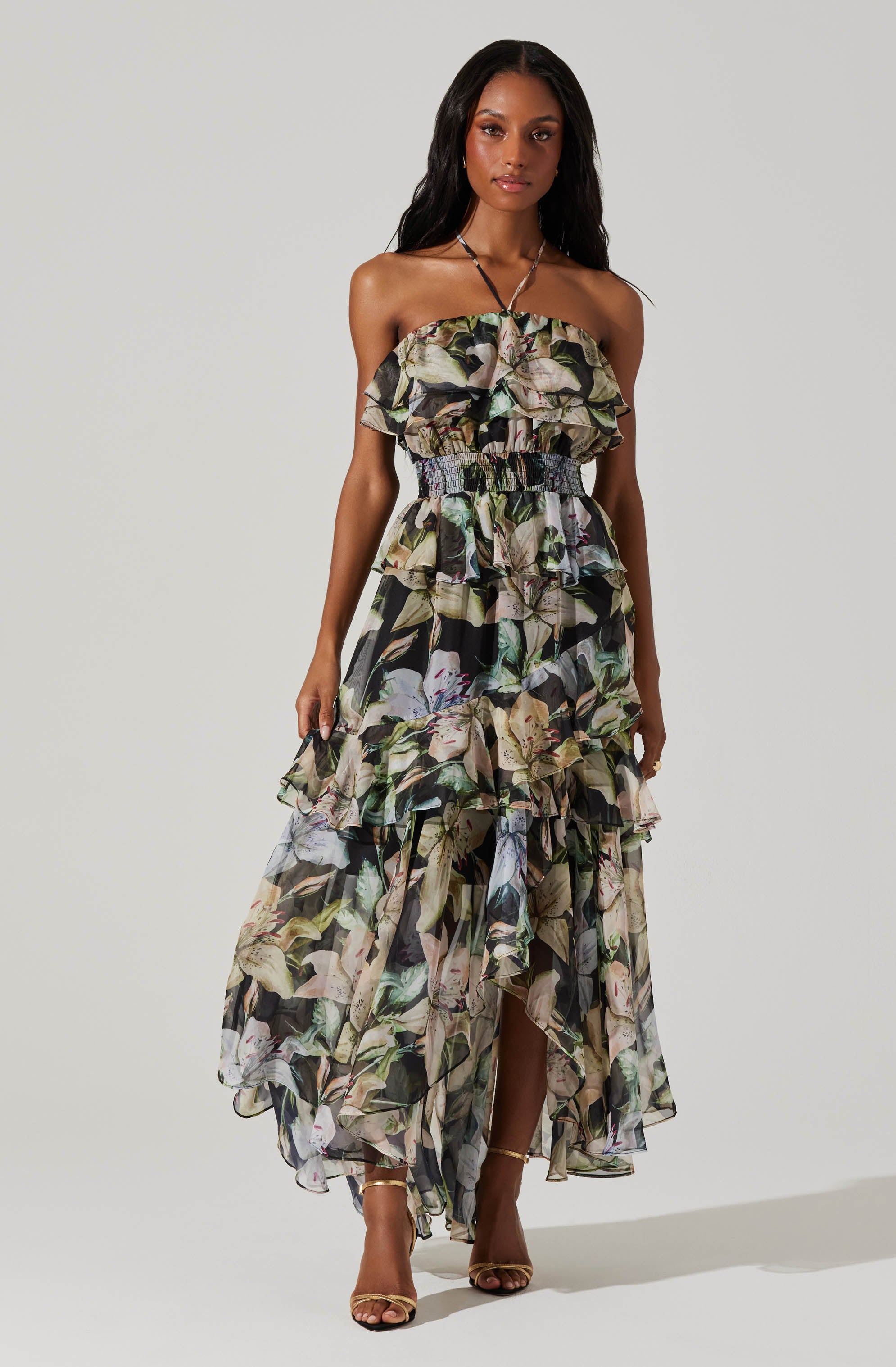 Elena Floral Halter Maxi Dress-Aljck
