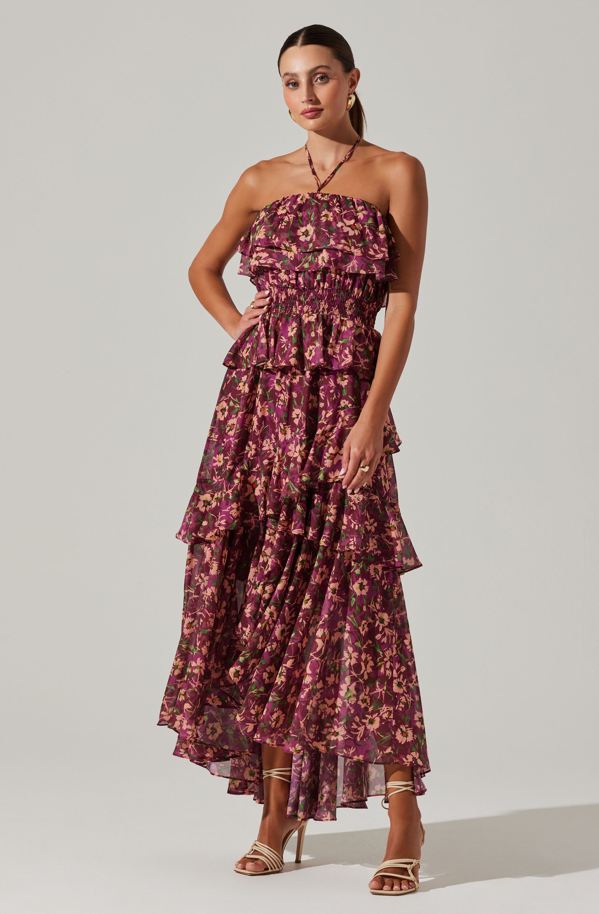 Elena Floral Halter Maxi Dress-Aljck