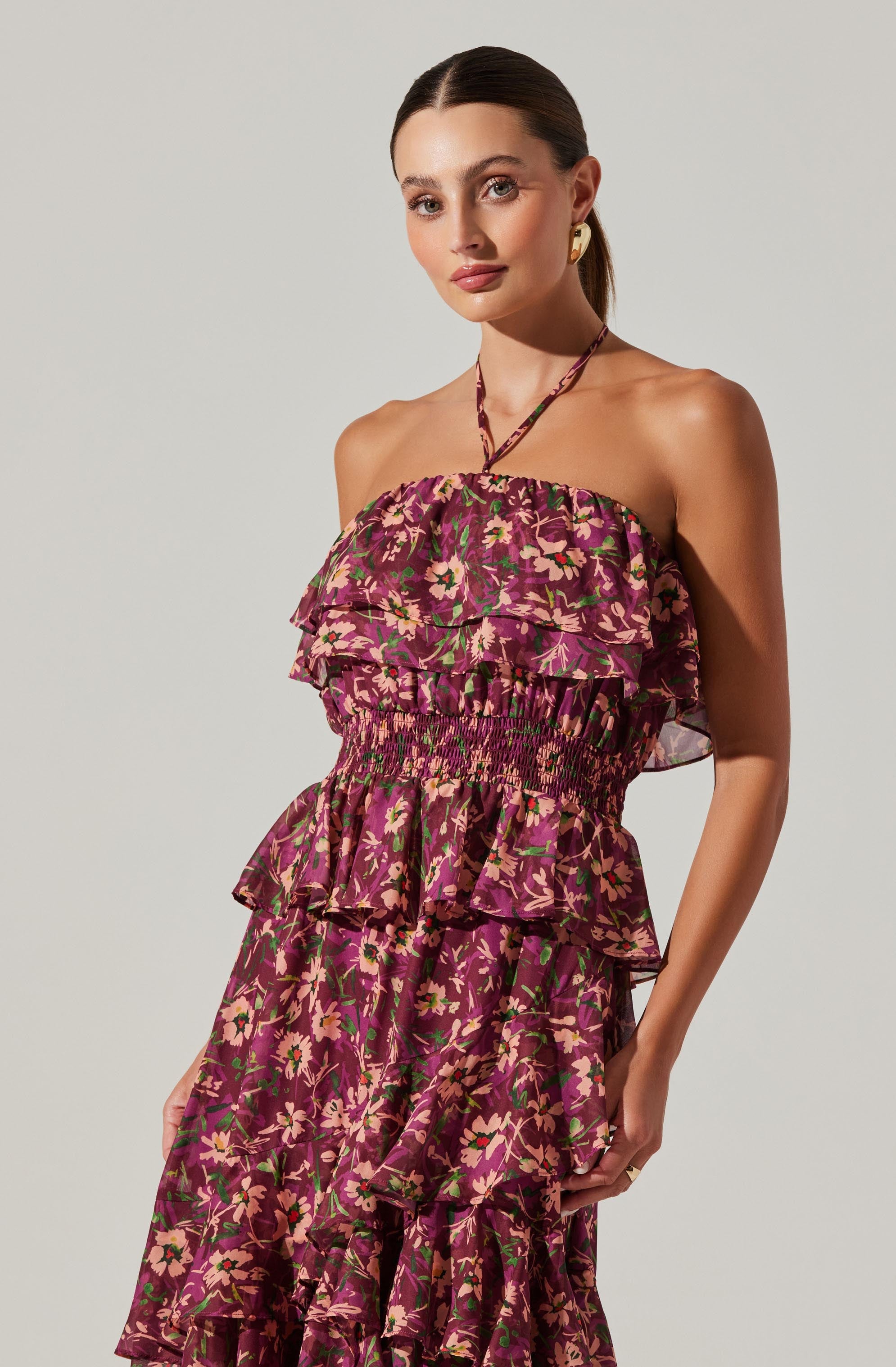 Elena Floral Halter Maxi Dress-Aljck
