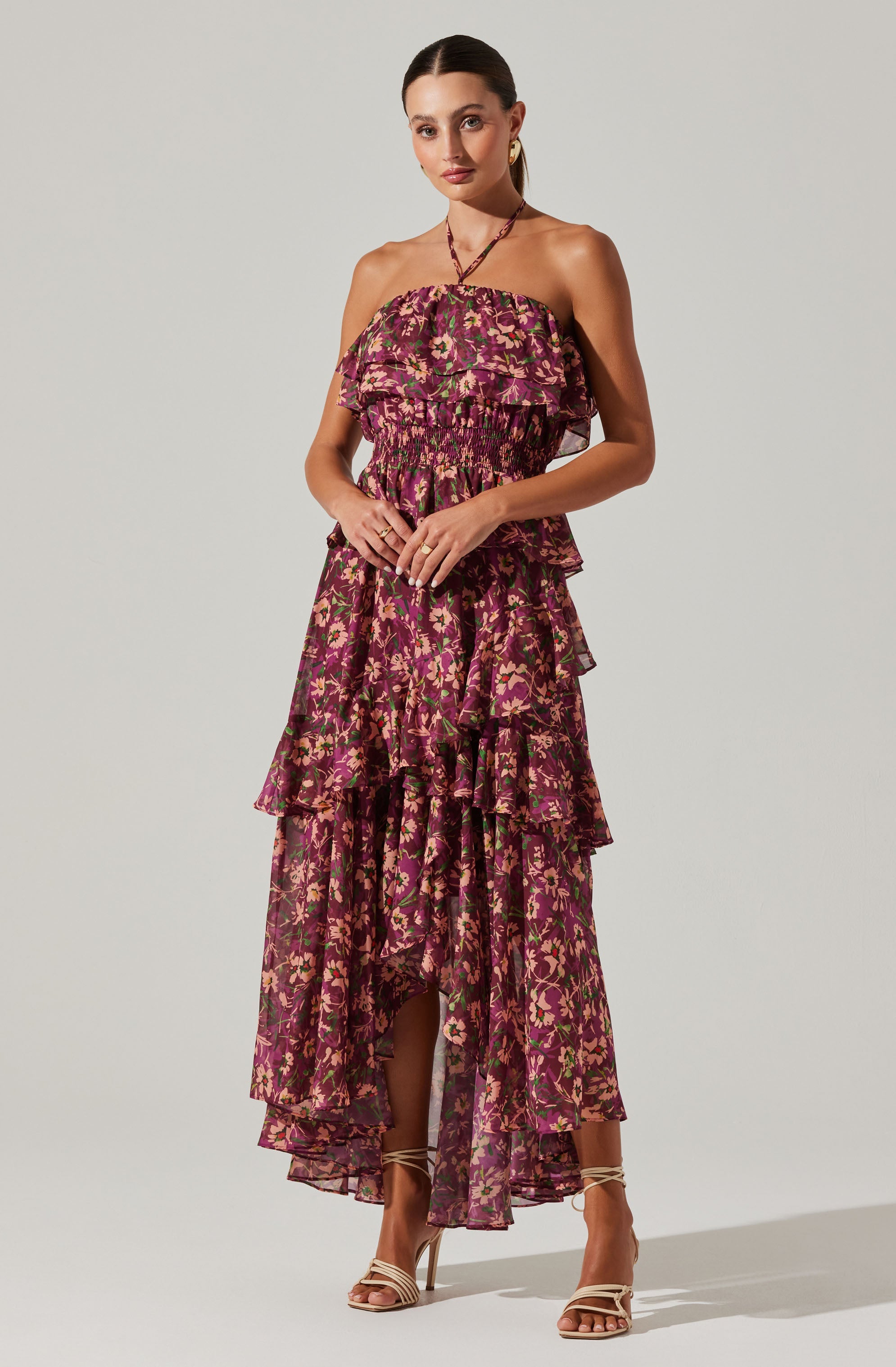 Elena Floral Halter Maxi Dress-Aljck