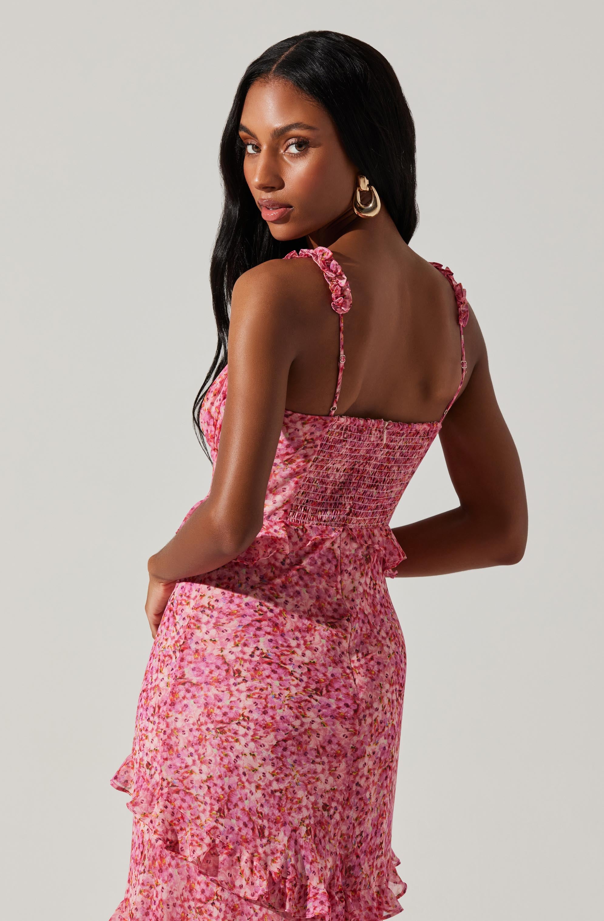 Olina Floral Ruffle Maxi Dress-Aljck