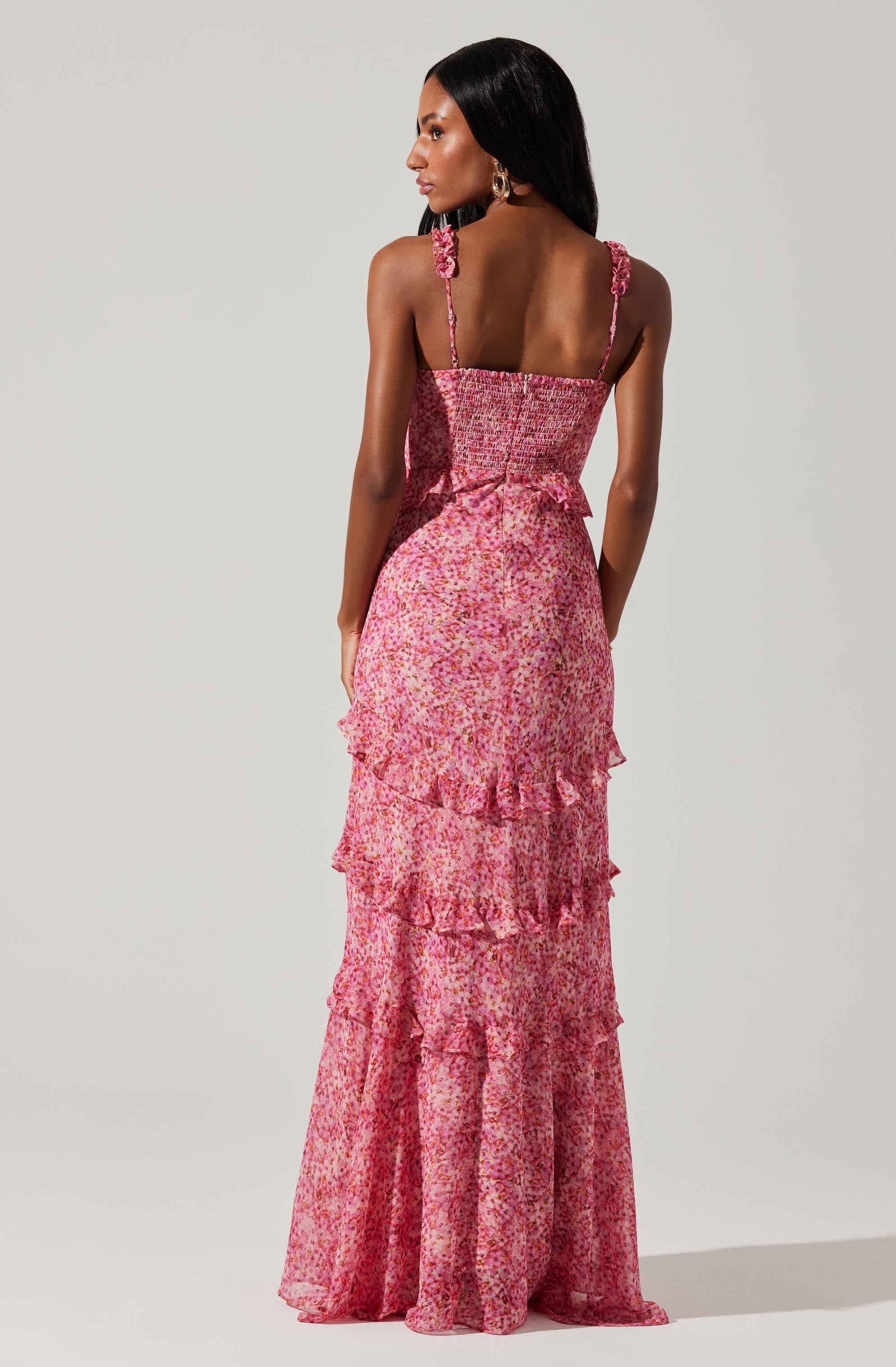 Olina Floral Ruffle Maxi Dress-Aljck