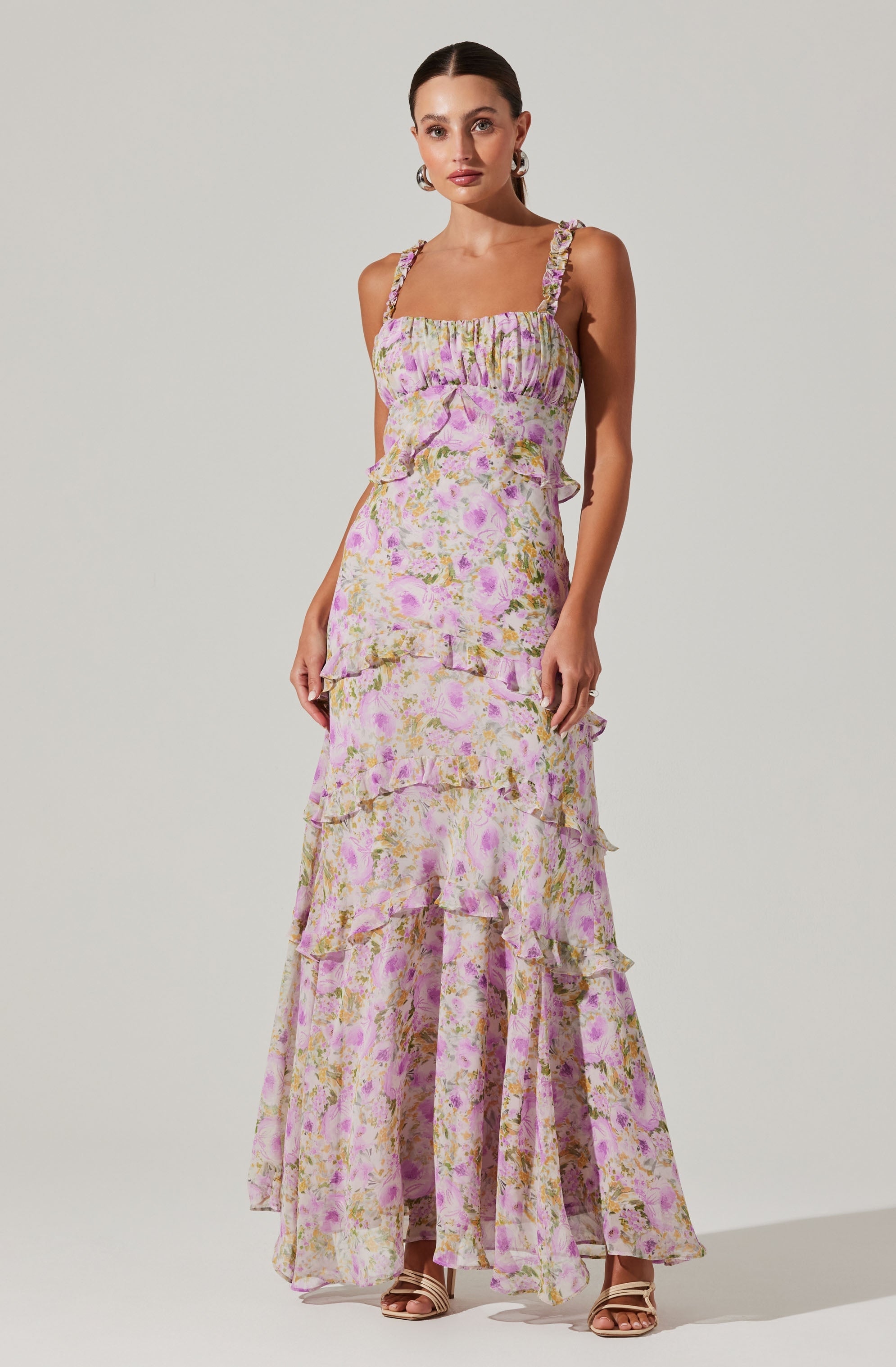 Olina Floral Ruffle Maxi Dress-Aljck