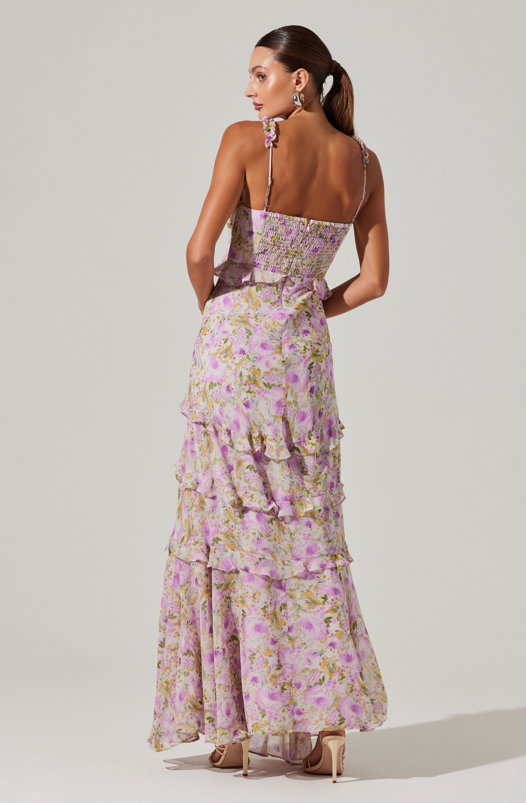 Olina Floral Ruffle Maxi Dress-Aljck