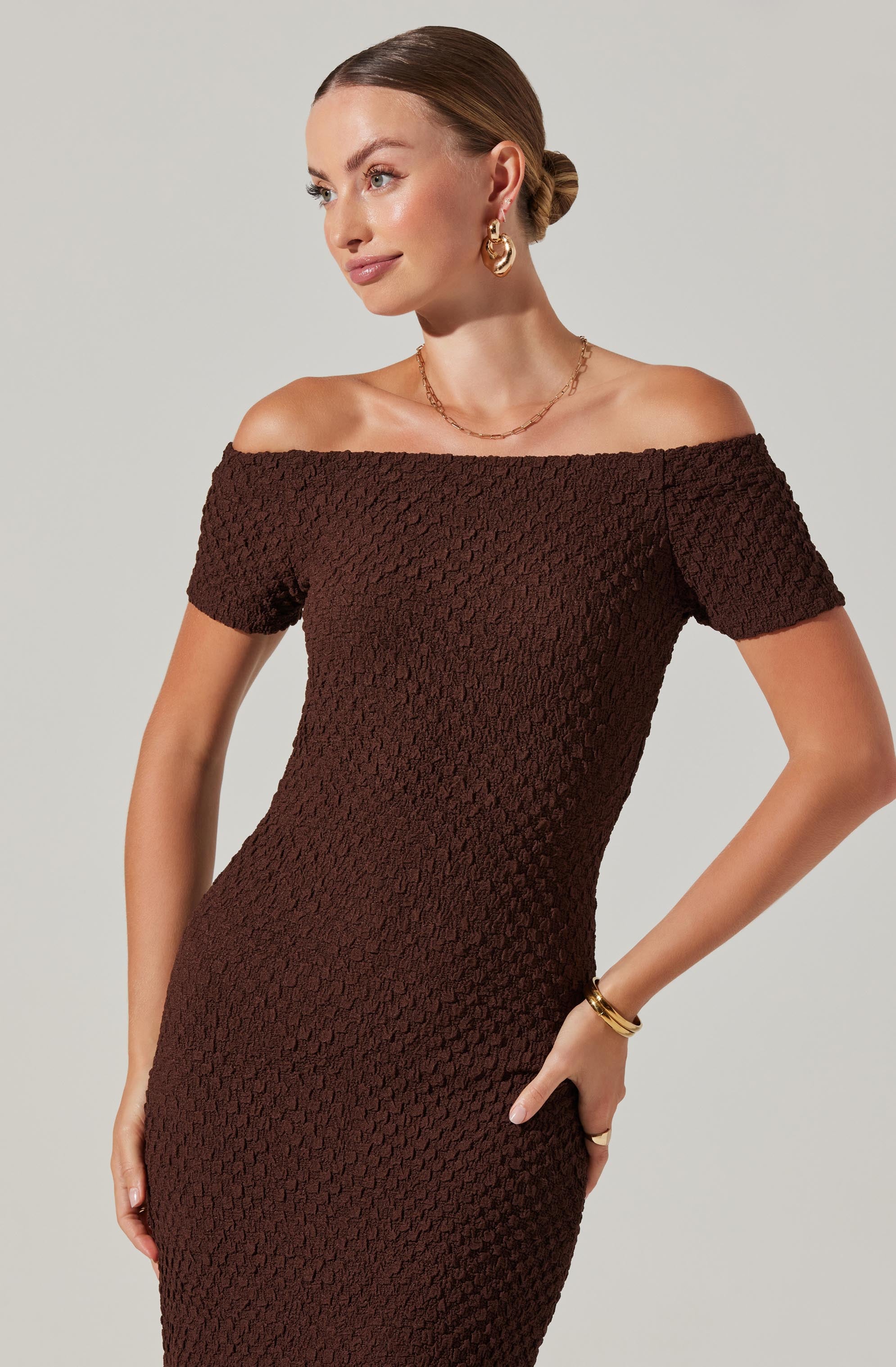 Promise Off Shoulder Midi Dress-Aljck