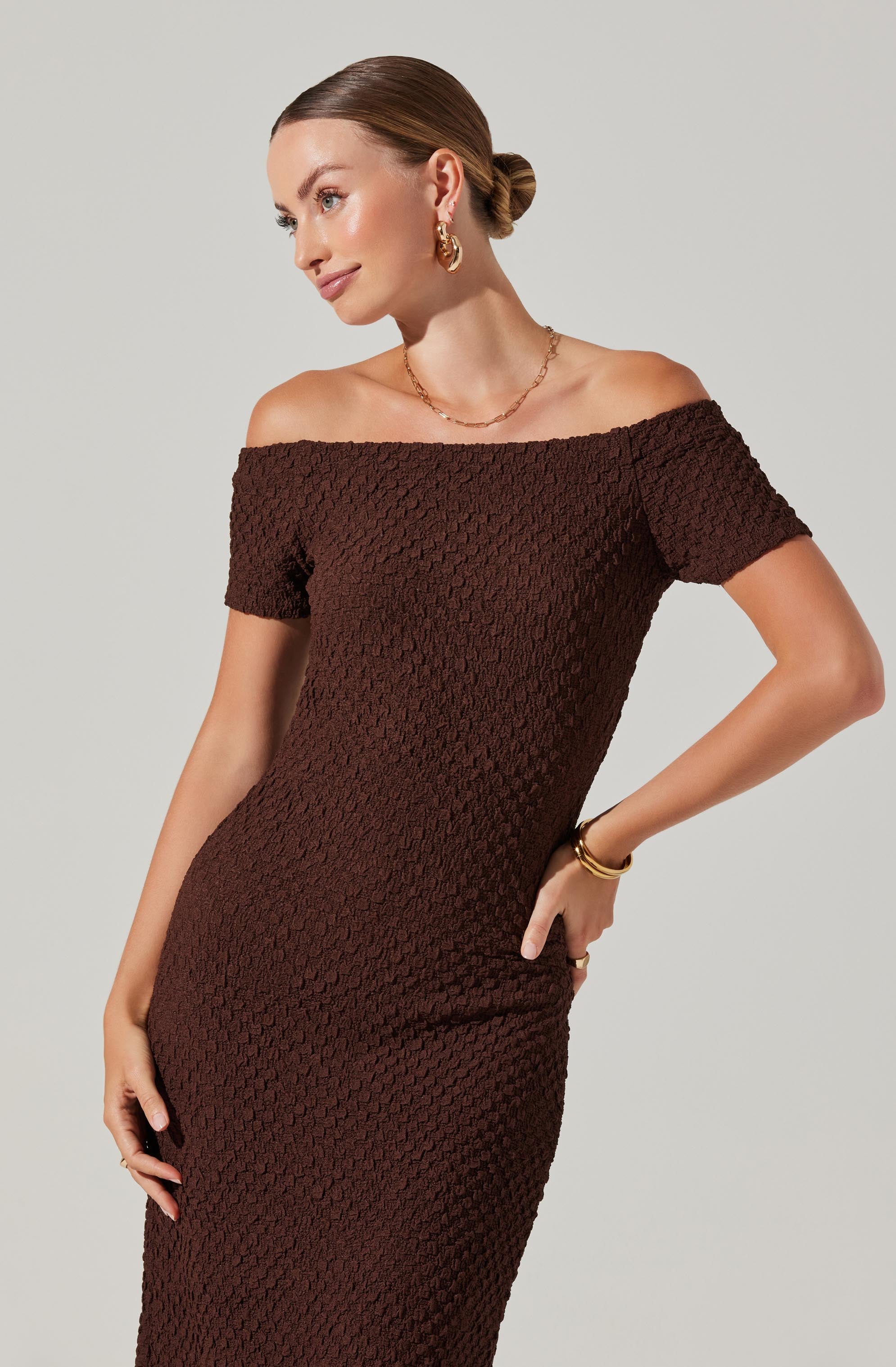 Promise Off Shoulder Midi Dress-Aljck