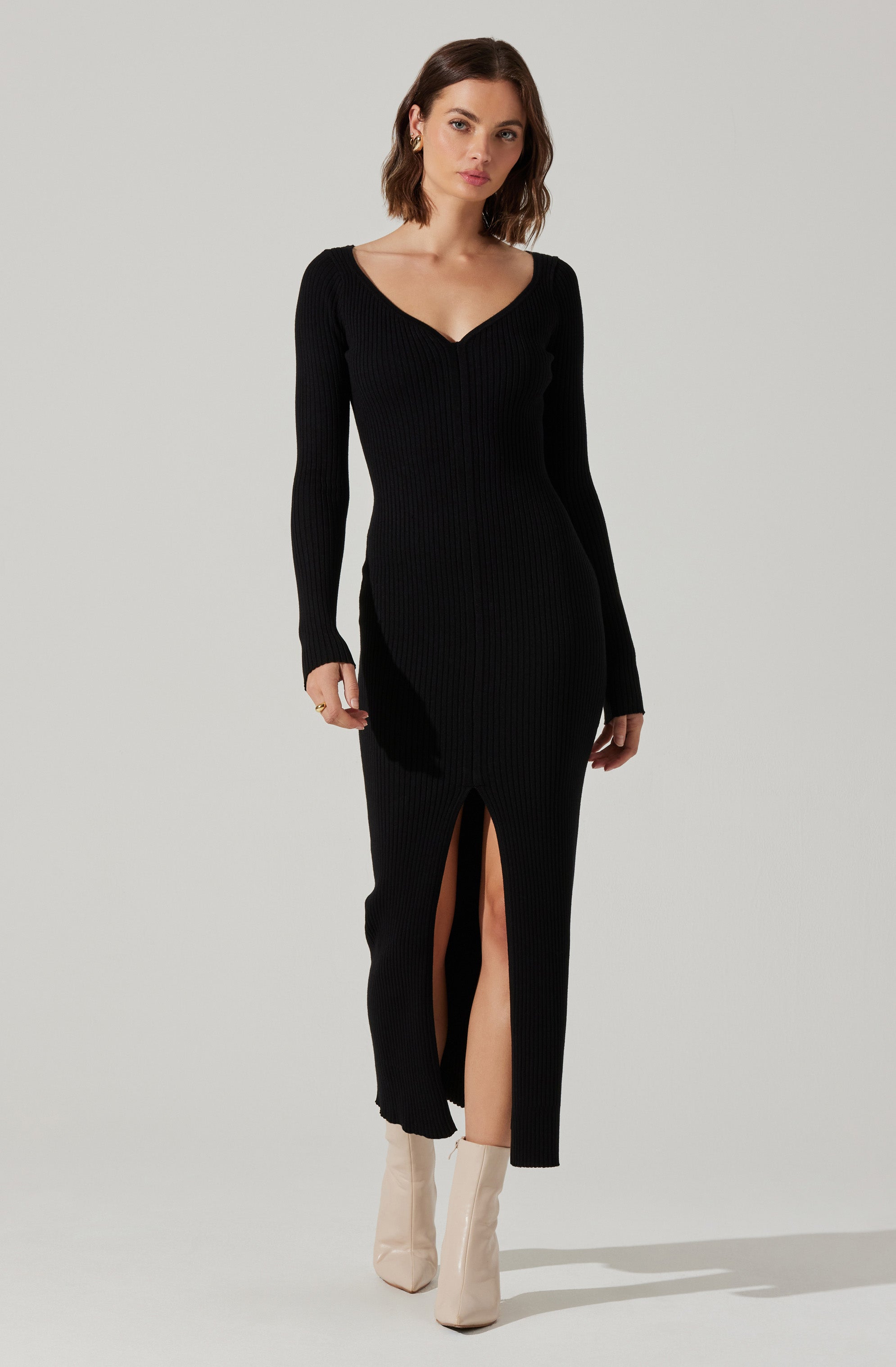 Glenda V-neck Maxi Sweater Dress-Aljck