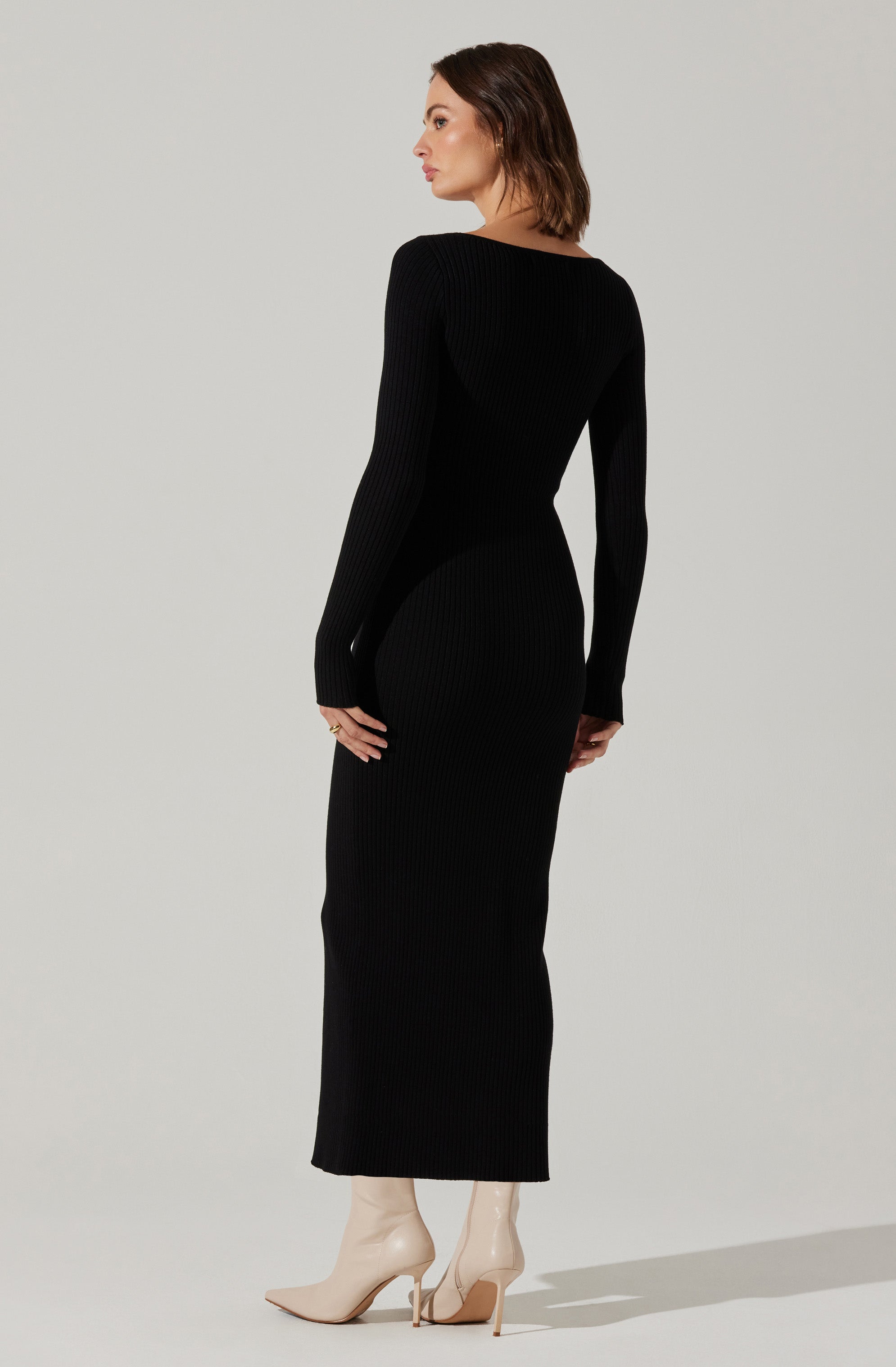 Glenda V-neck Maxi Sweater Dress-Aljck