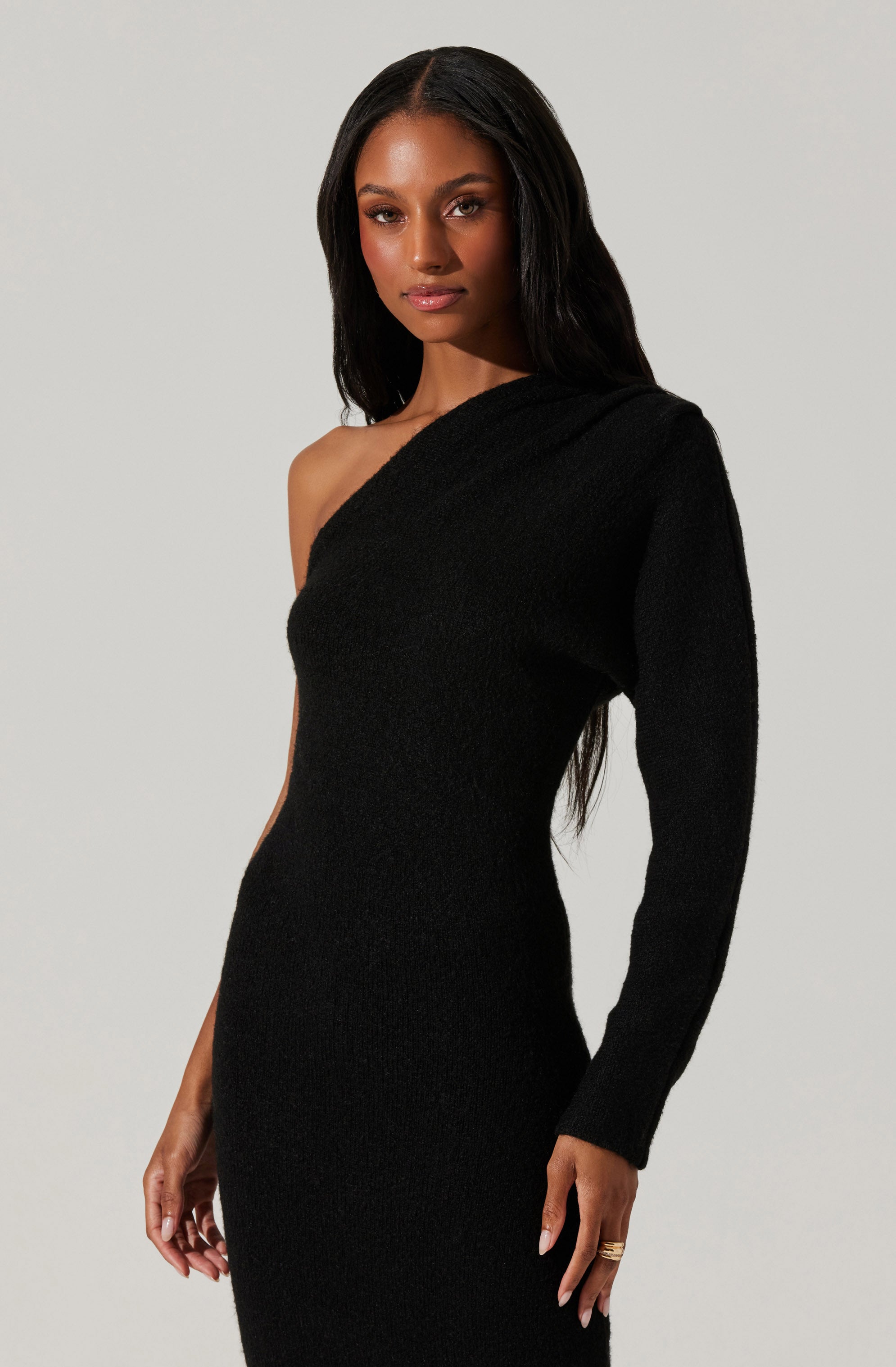 Finola One Shoulder Sweater Dress-Aljck