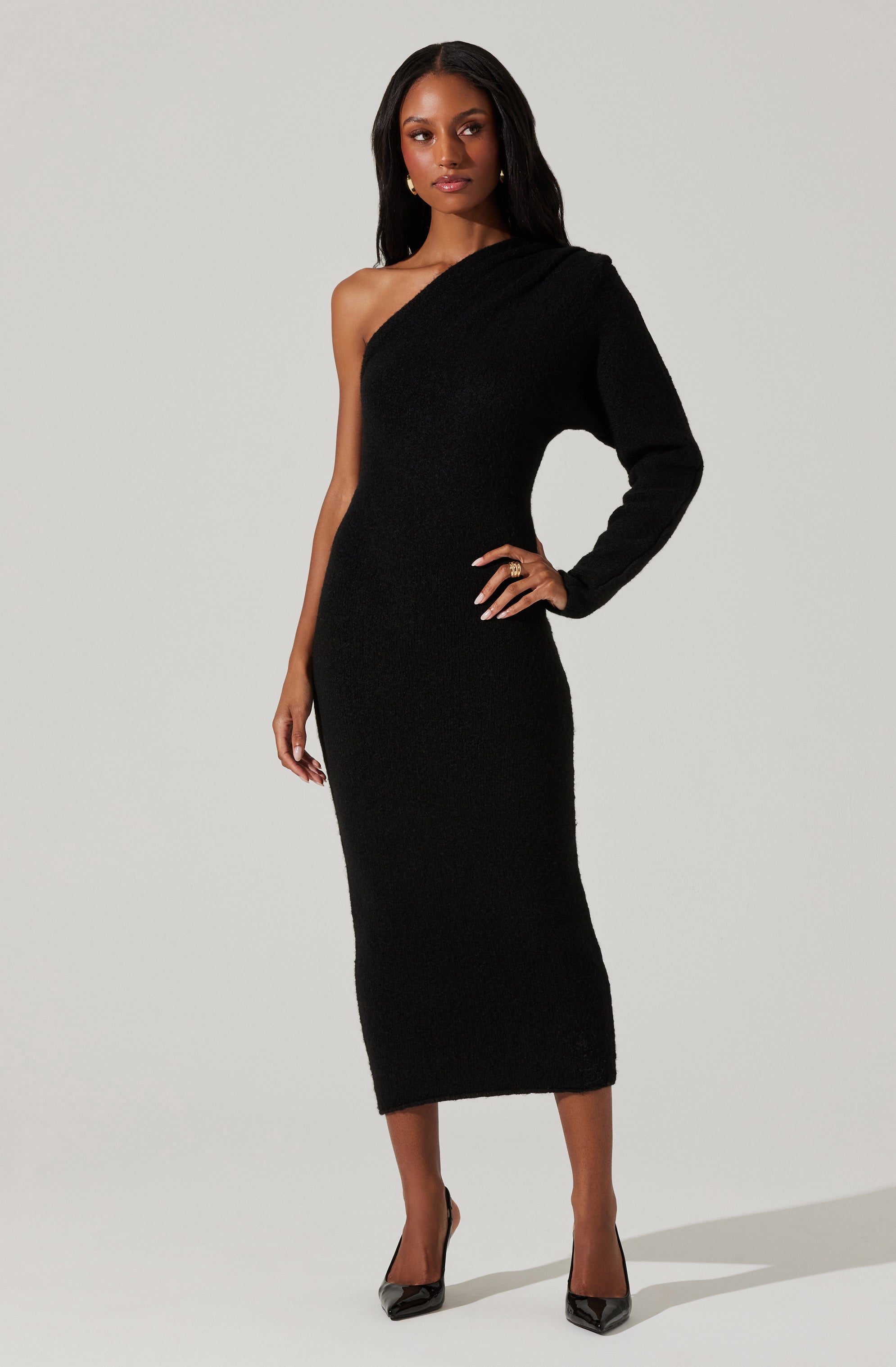Finola One Shoulder Sweater Dress-Aljck