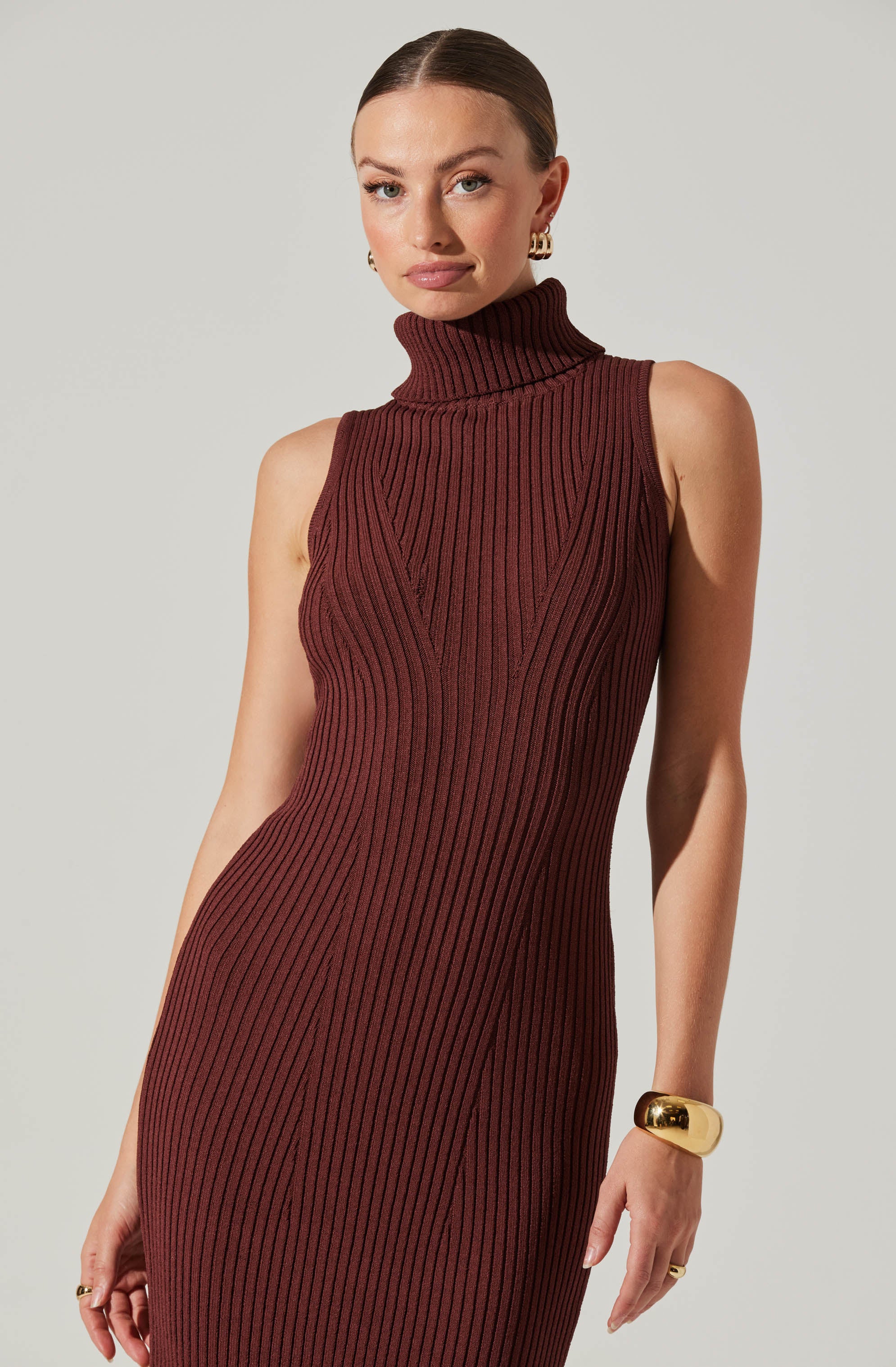 Channary Sleeveless Turtleneck Sweater Dress-Aljck