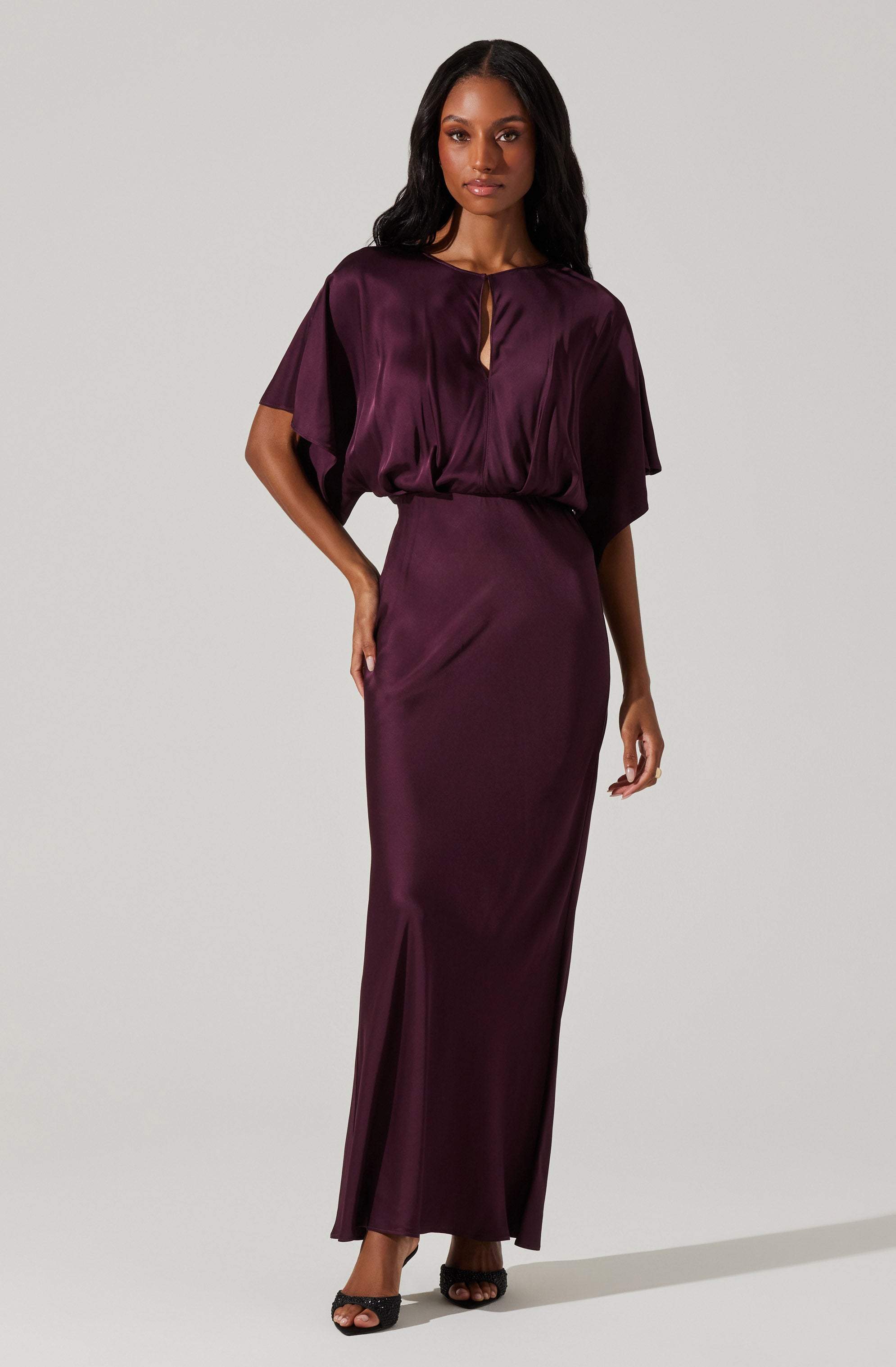Angelle Satin Dolman Maxi Dress-Aljck