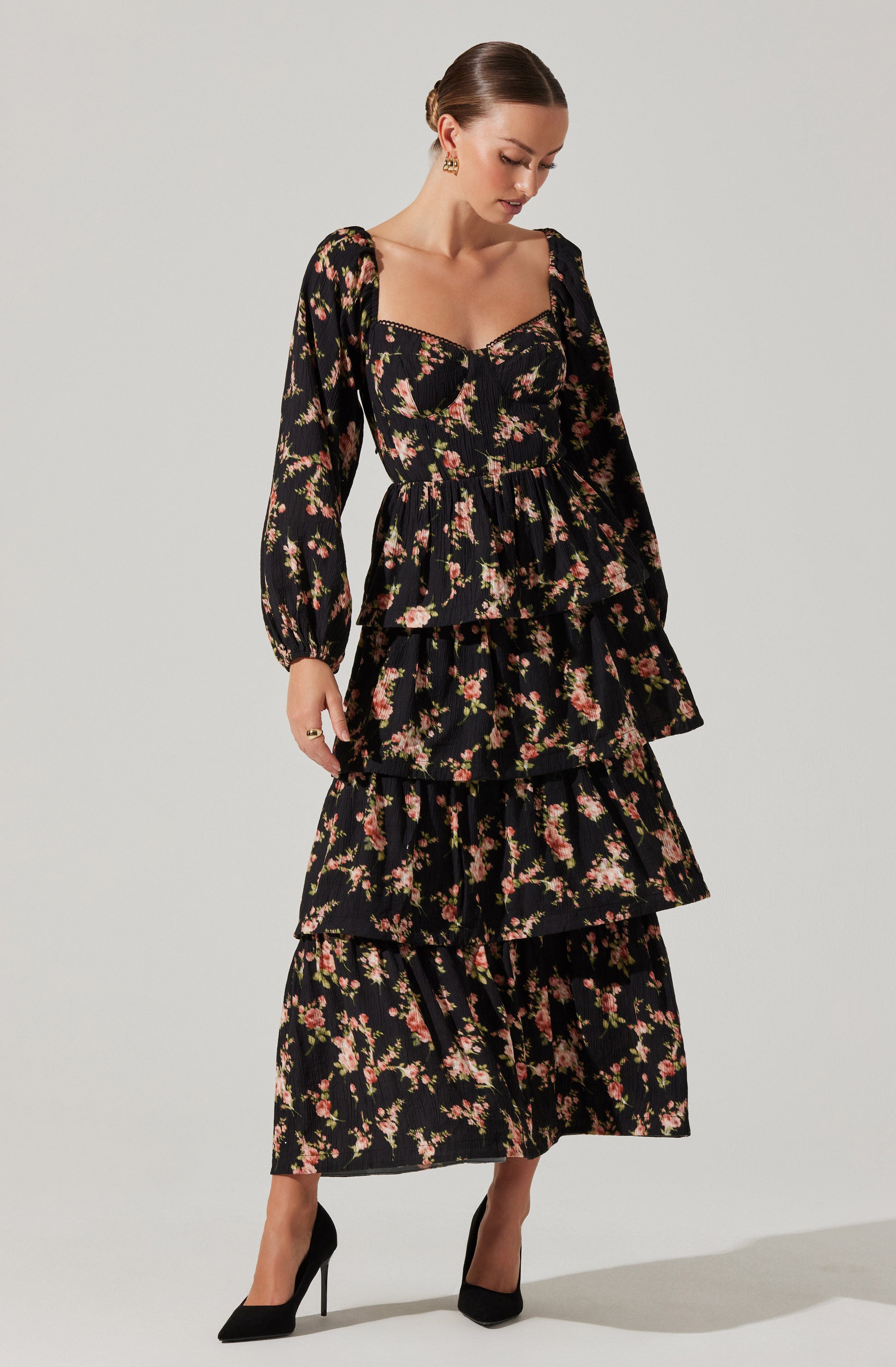 Aumie Tiered Floral Maxi Dress-Aljck