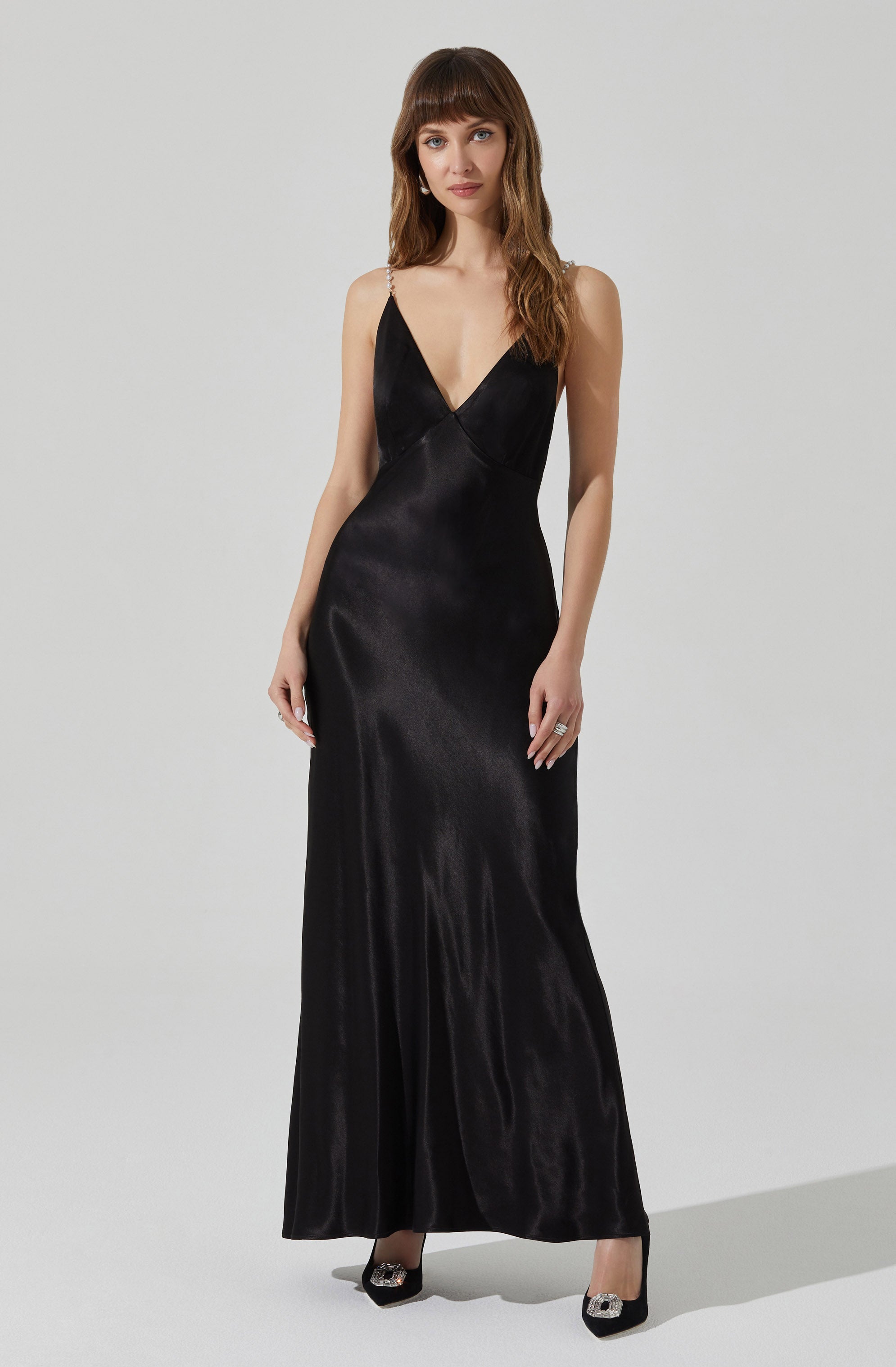 Maxime Pearl Straps Maxi Dress-Aljck