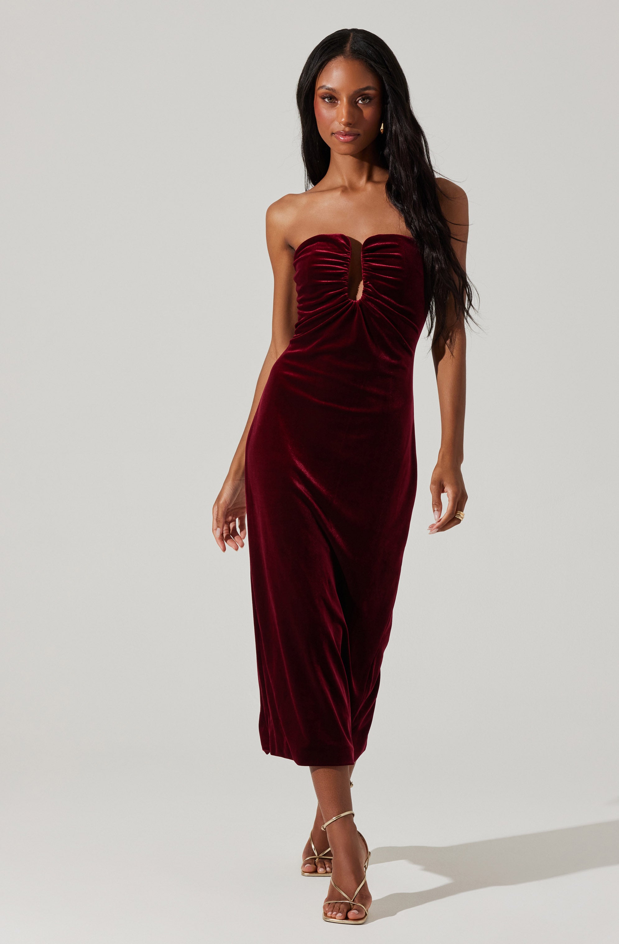 Arista Sweetheart Velvet Midi Dress-Aljck