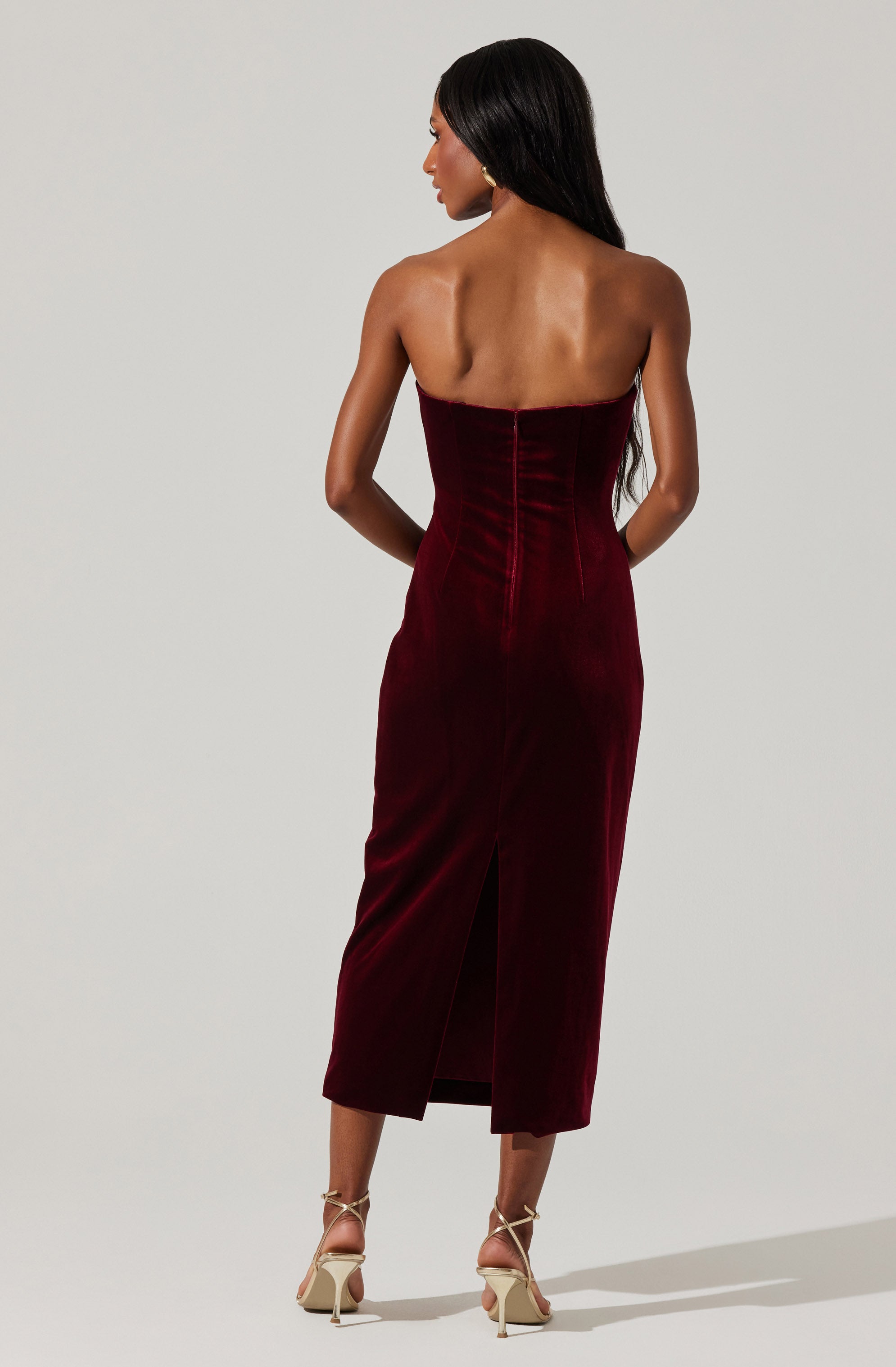 Arista Sweetheart Velvet Midi Dress-Aljck