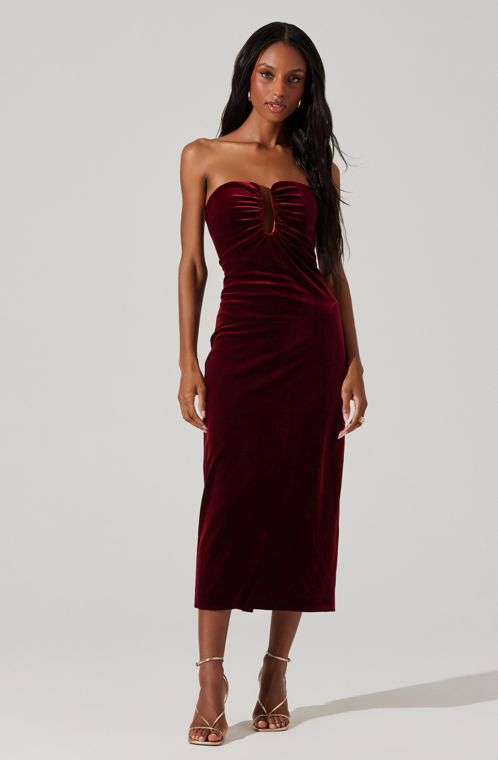 Arista Sweetheart Velvet Midi Dress-Aljck