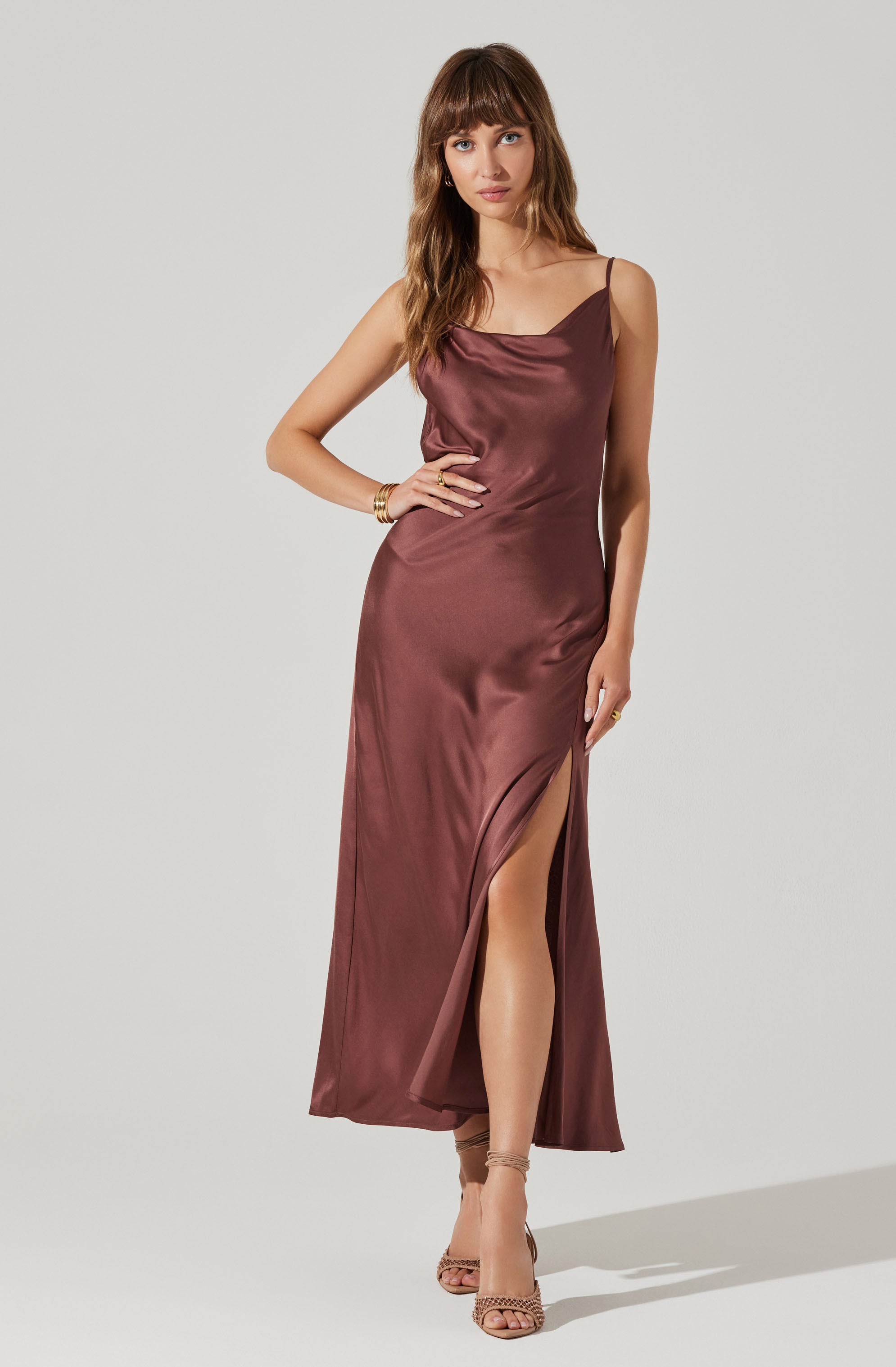 Glynis Cowl Neck Midi Dress-Aljck