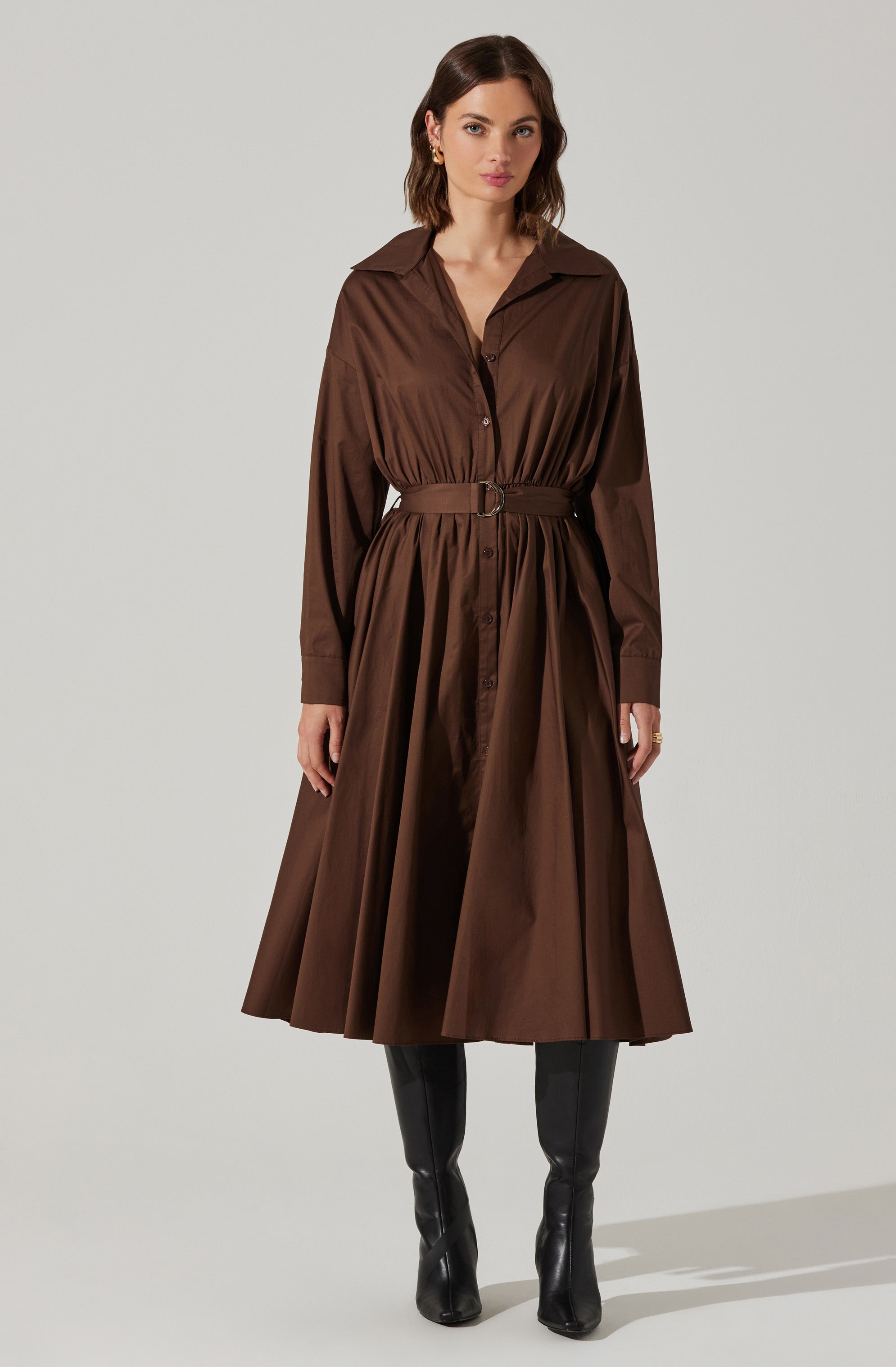 Darany Belted Midi Shirt Dress-Aljck