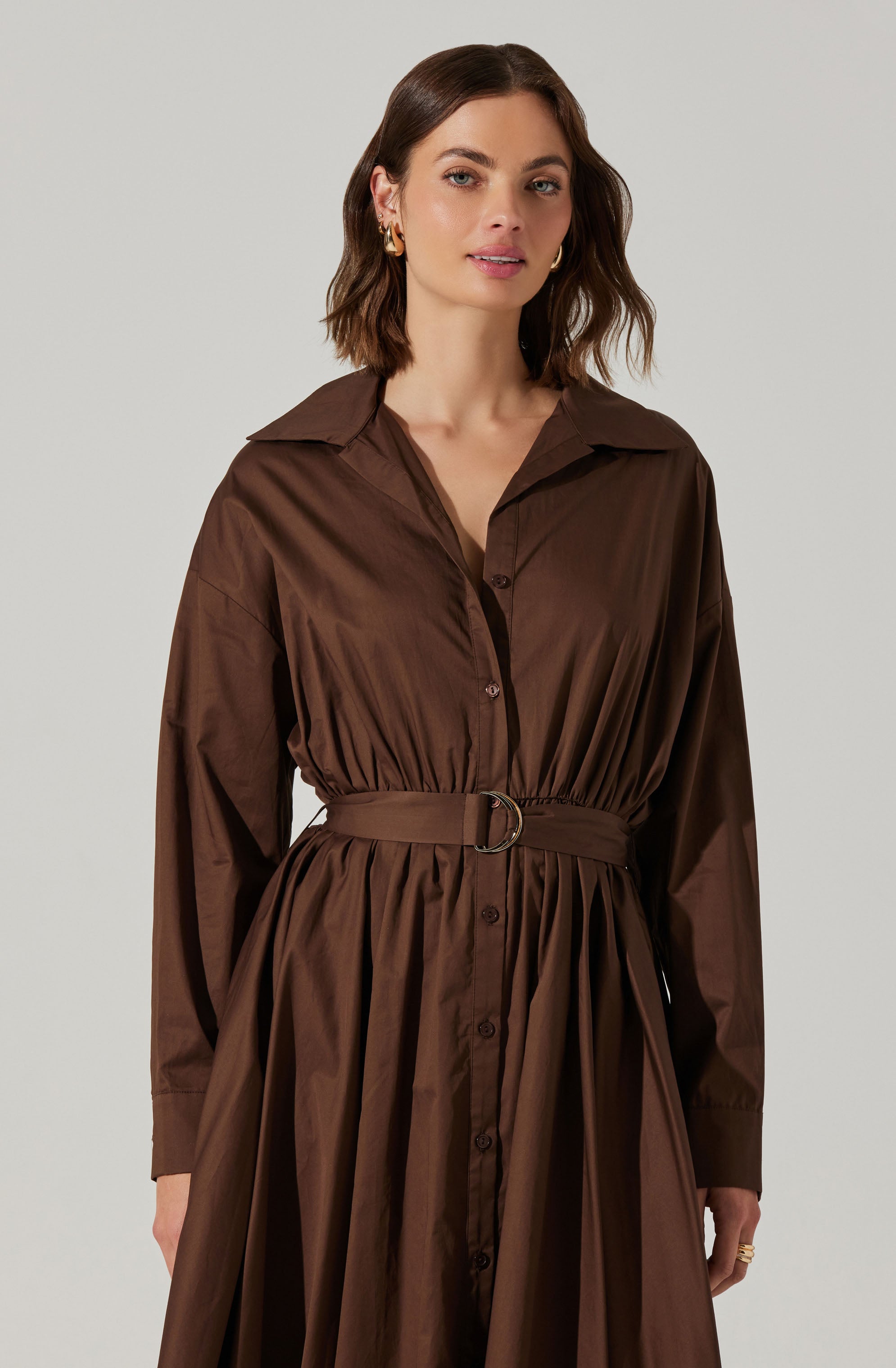 Darany Belted Midi Shirt Dress-Aljck