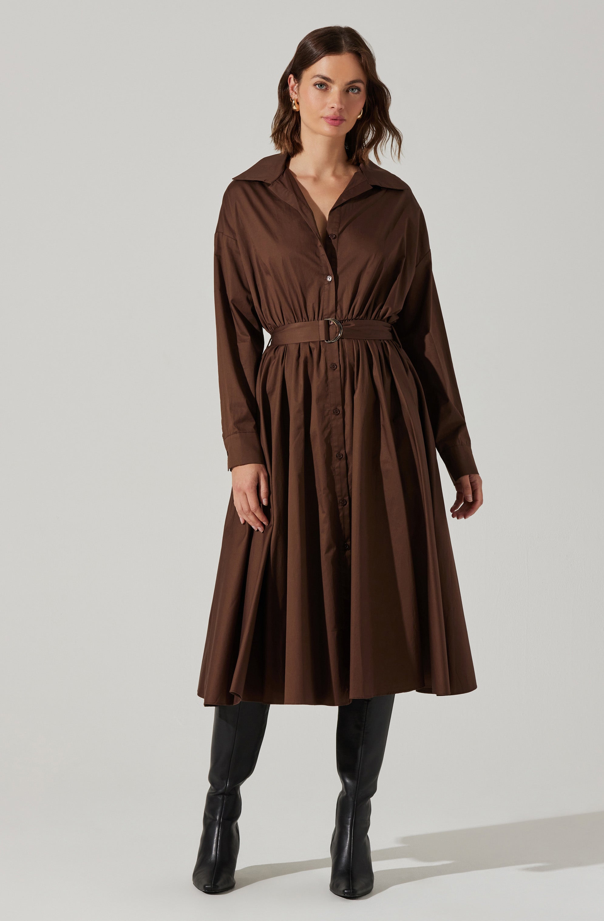 Darany Belted Midi Shirt Dress-Aljck