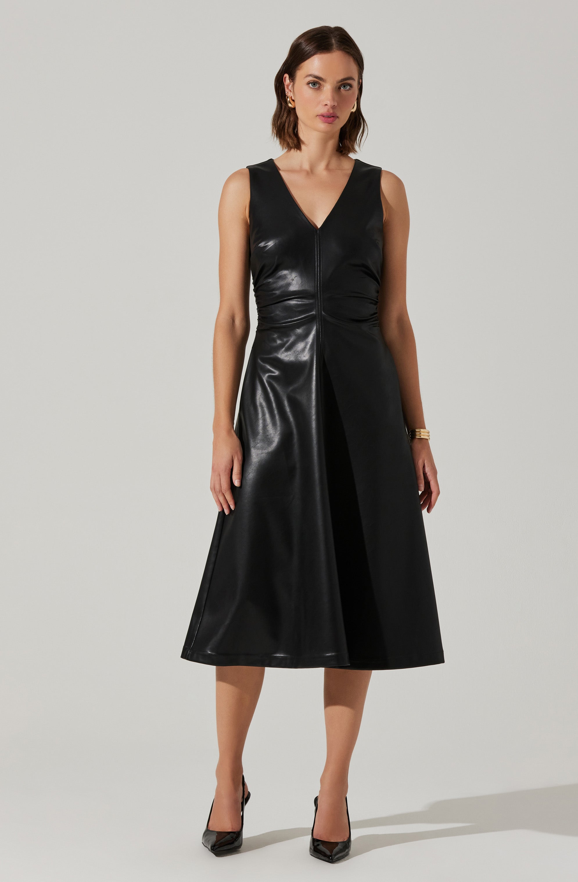Omaira Faux Leather Midi Dress-Aljck