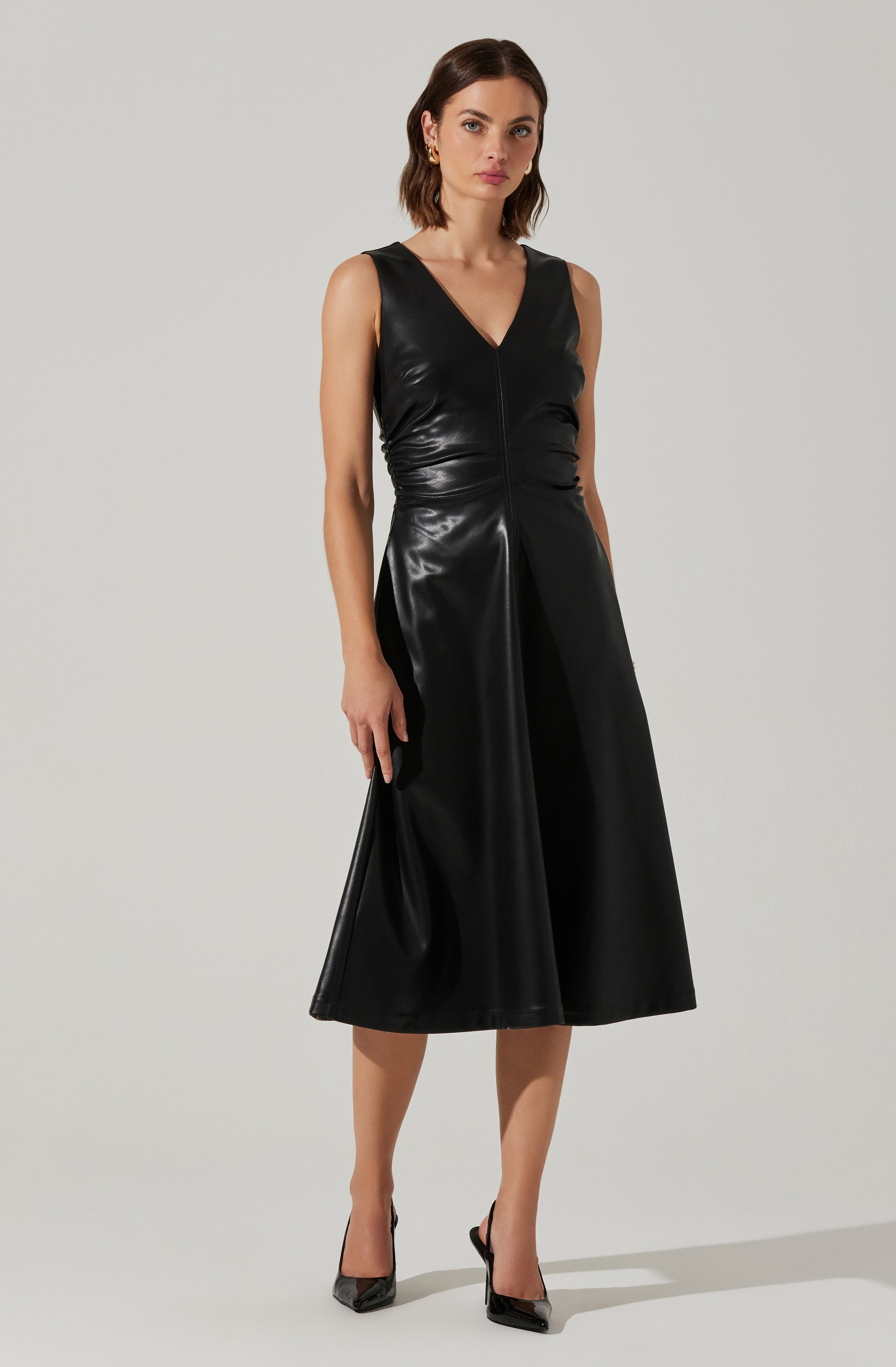 Omaira Faux Leather Midi Dress-Aljck