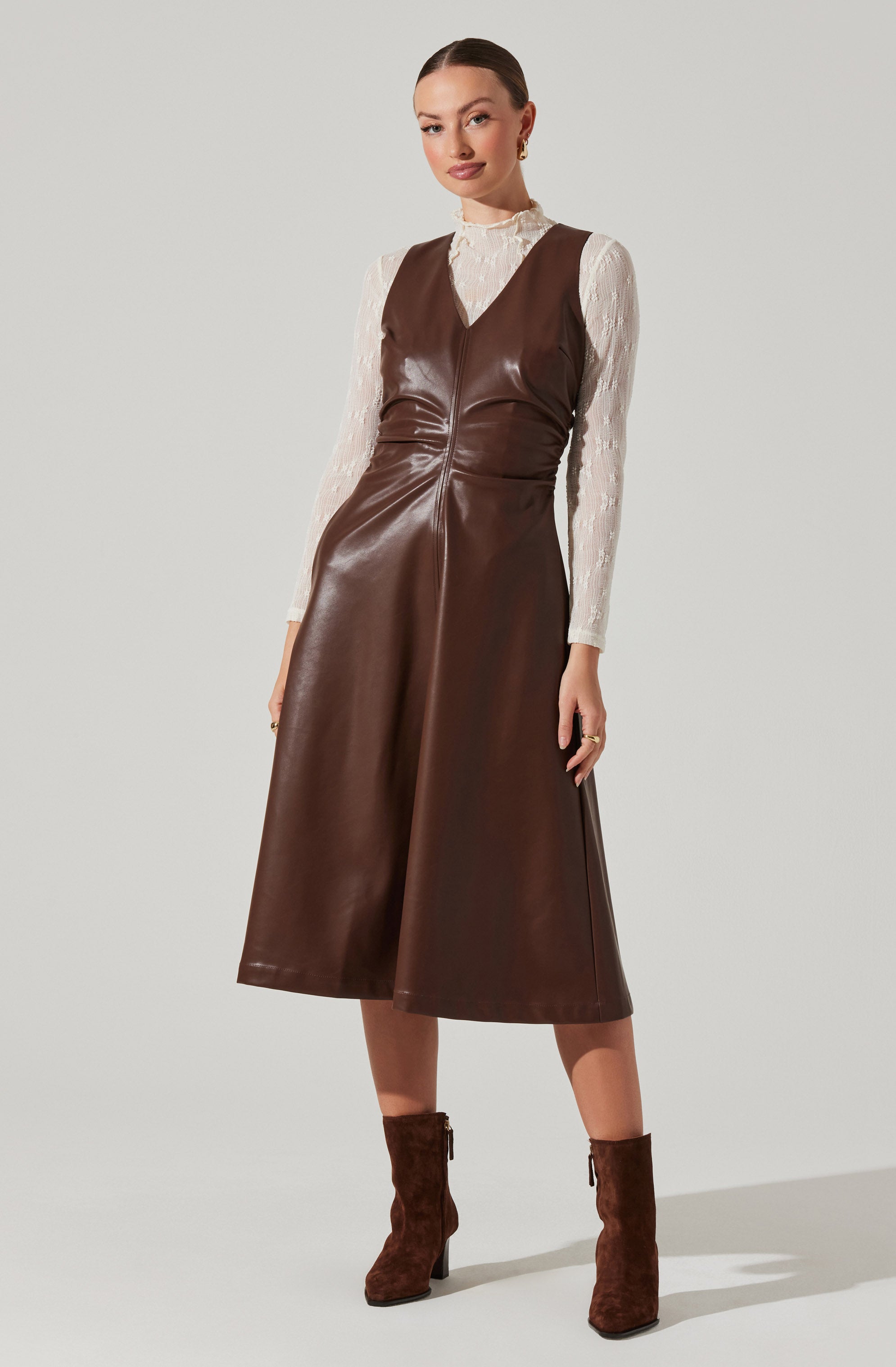Omaira Faux Leather Midi Dress-Aljck