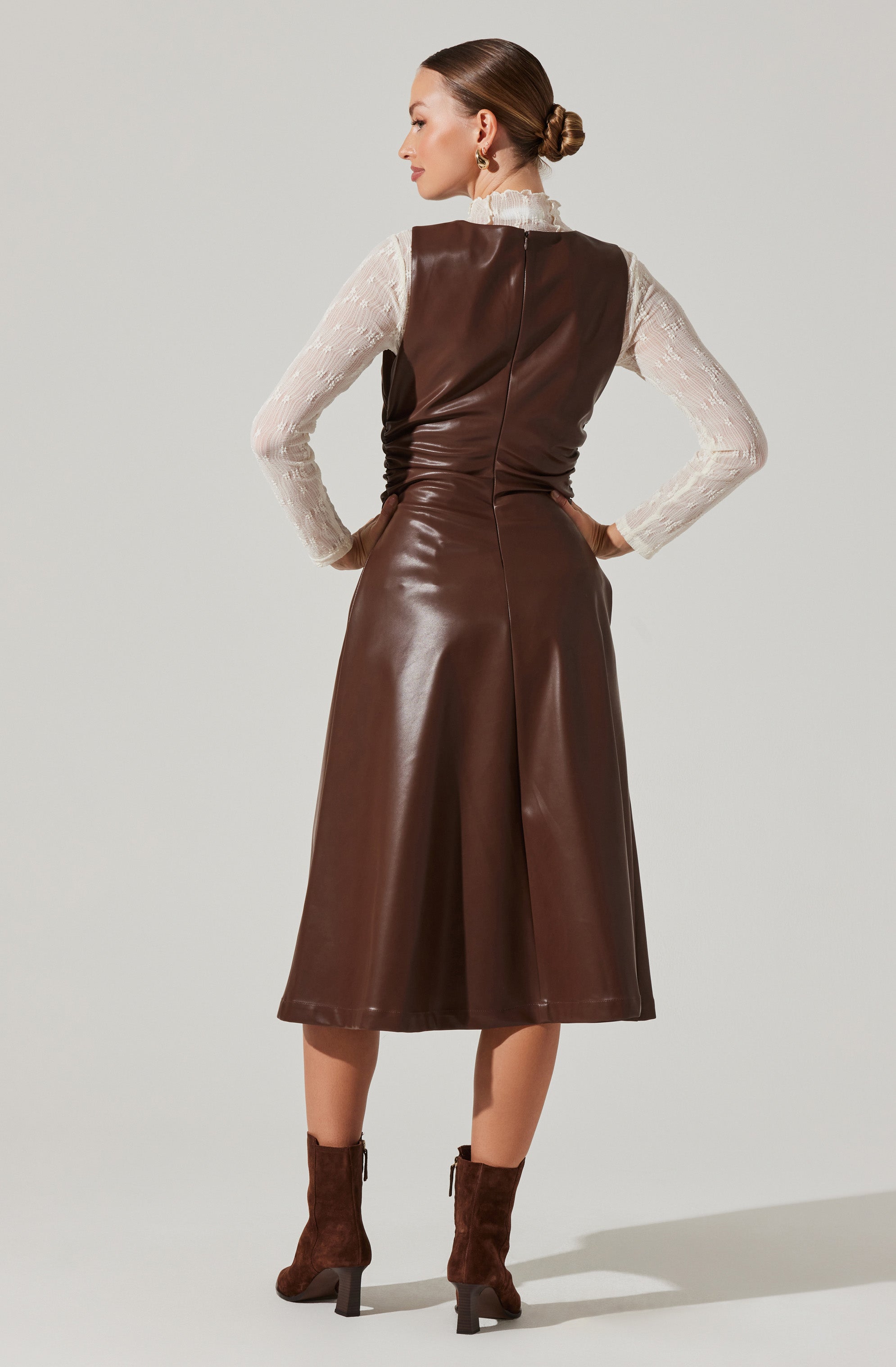 Omaira Faux Leather Midi Dress-Aljck