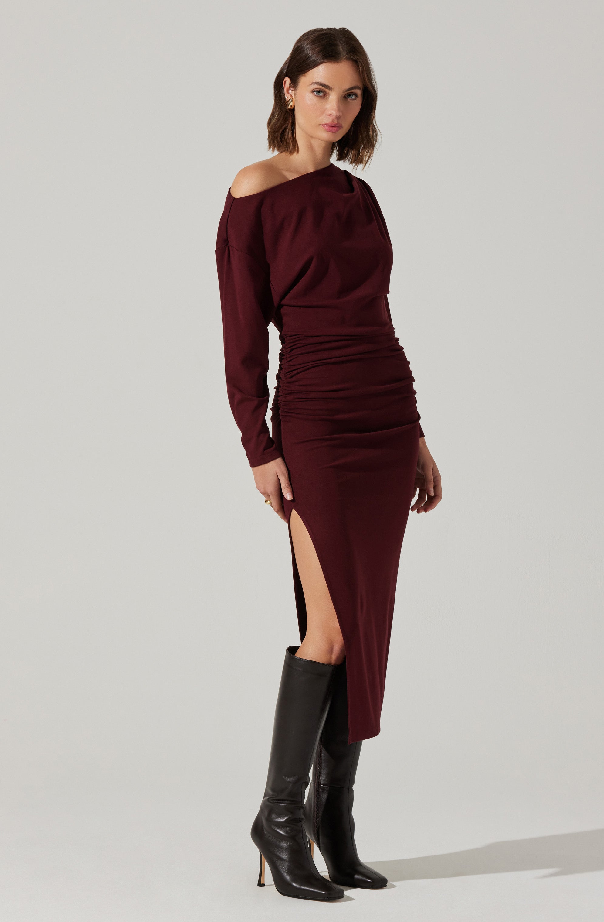Nary Off Shoulder Midi Dress-Aljck