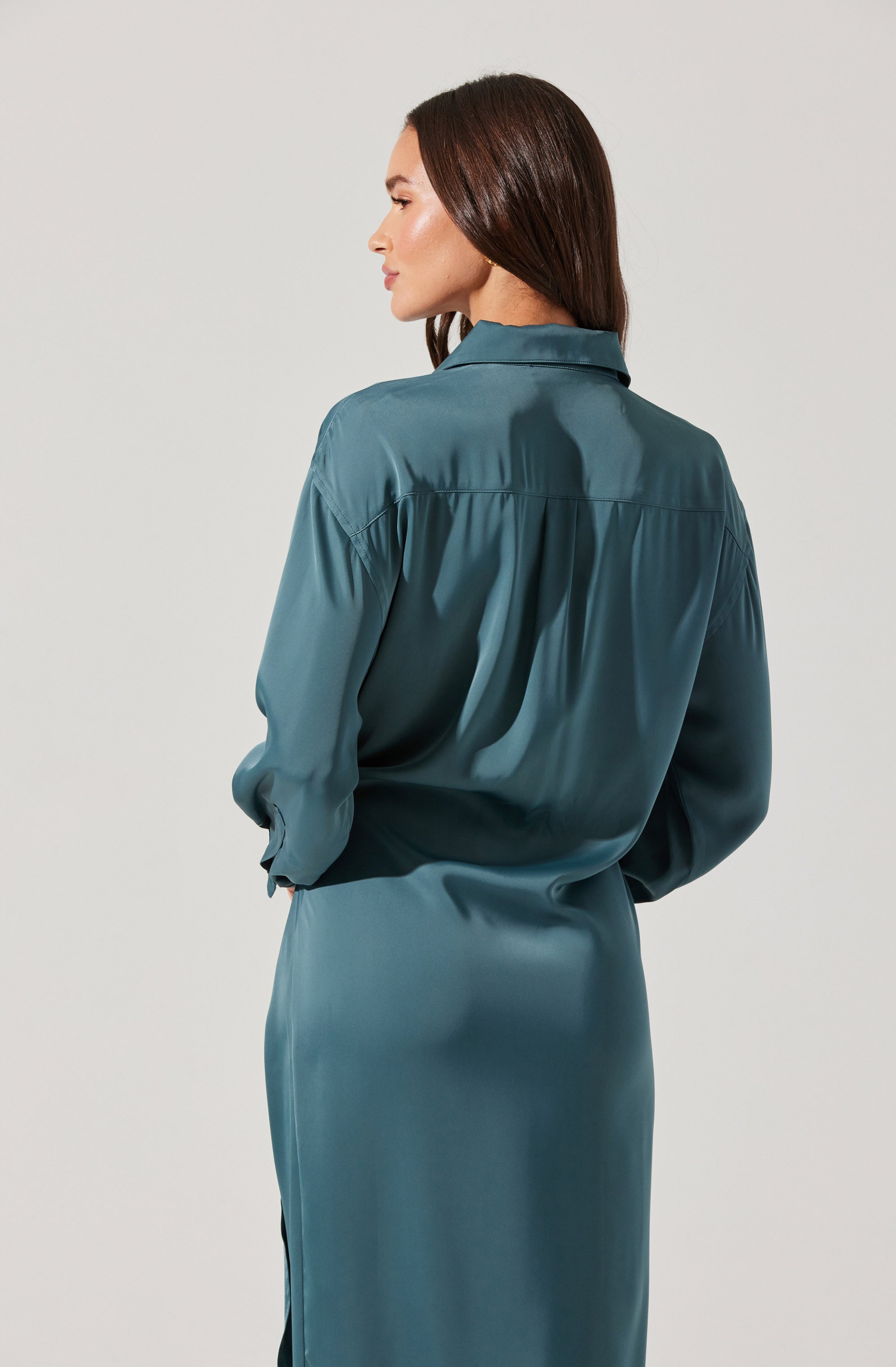 Ira Satin Wrap Shirt Dress-Aljck