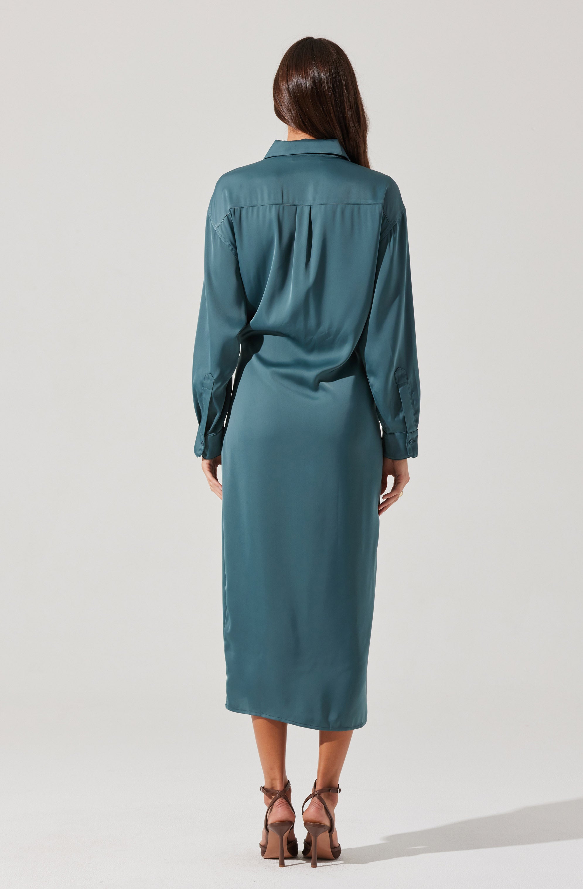 Ira Satin Wrap Shirt Dress-Aljck