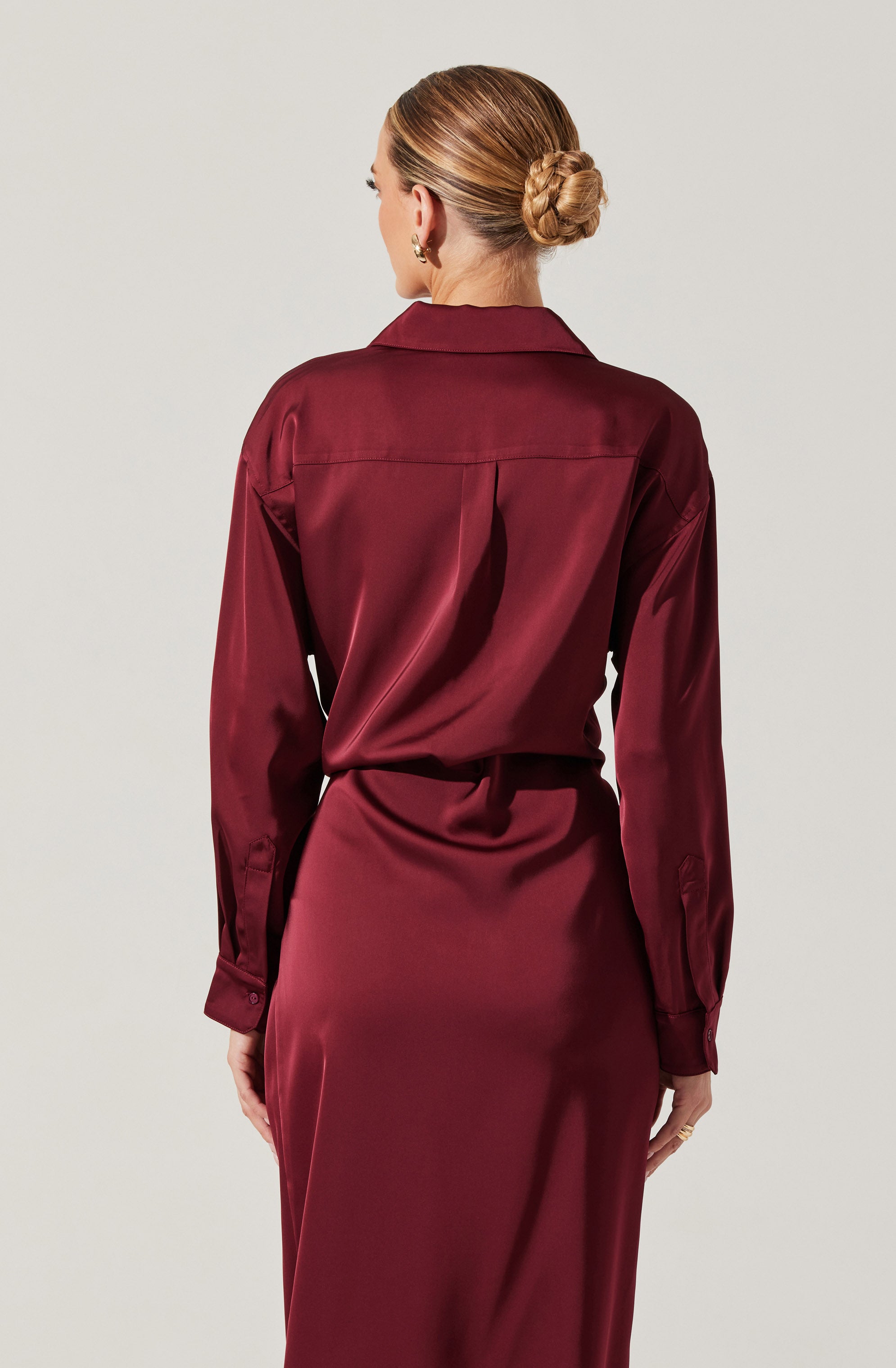 Ira Satin Wrap Shirt Dress-Aljck