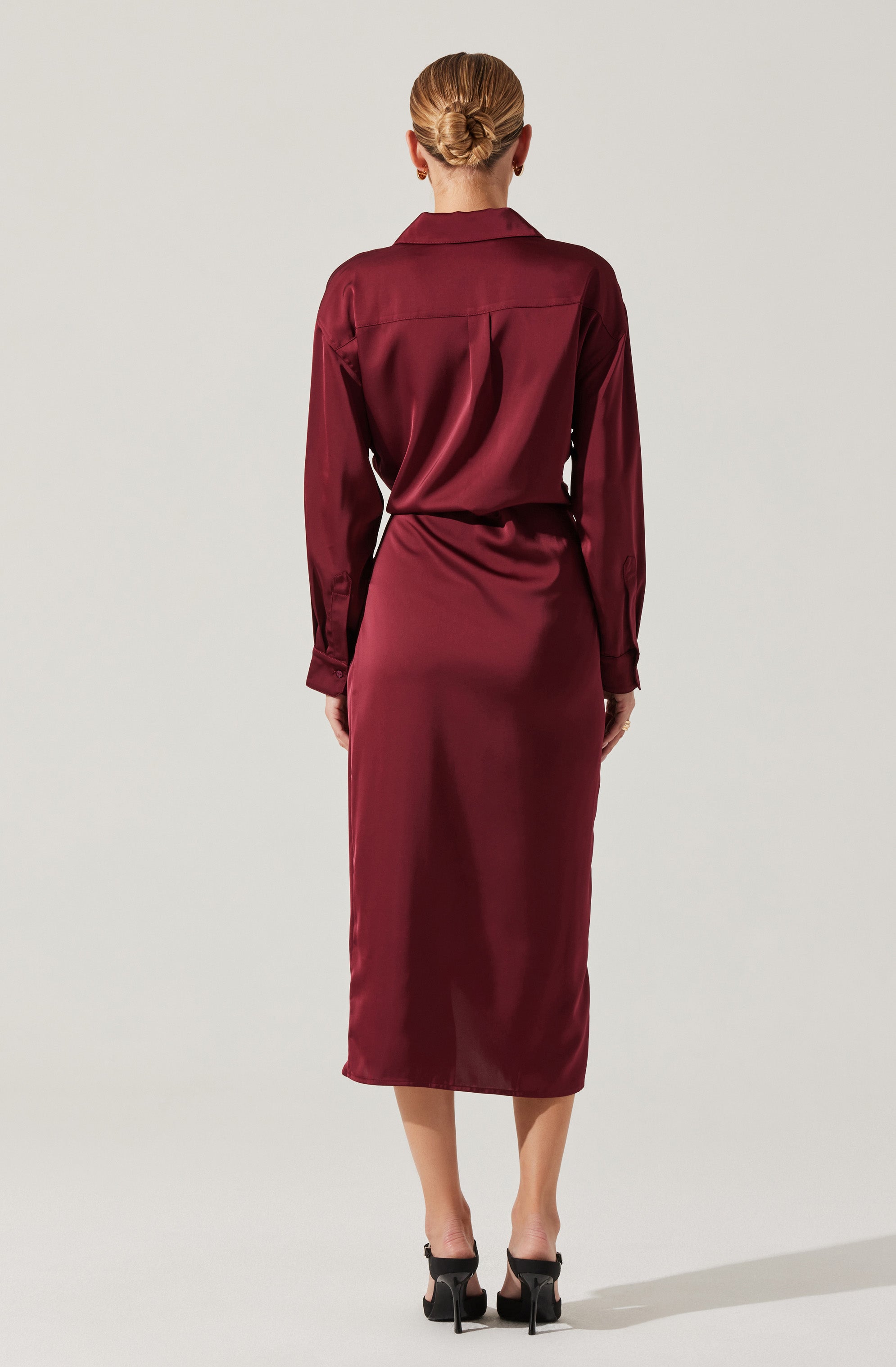 Ira Satin Wrap Shirt Dress-Aljck