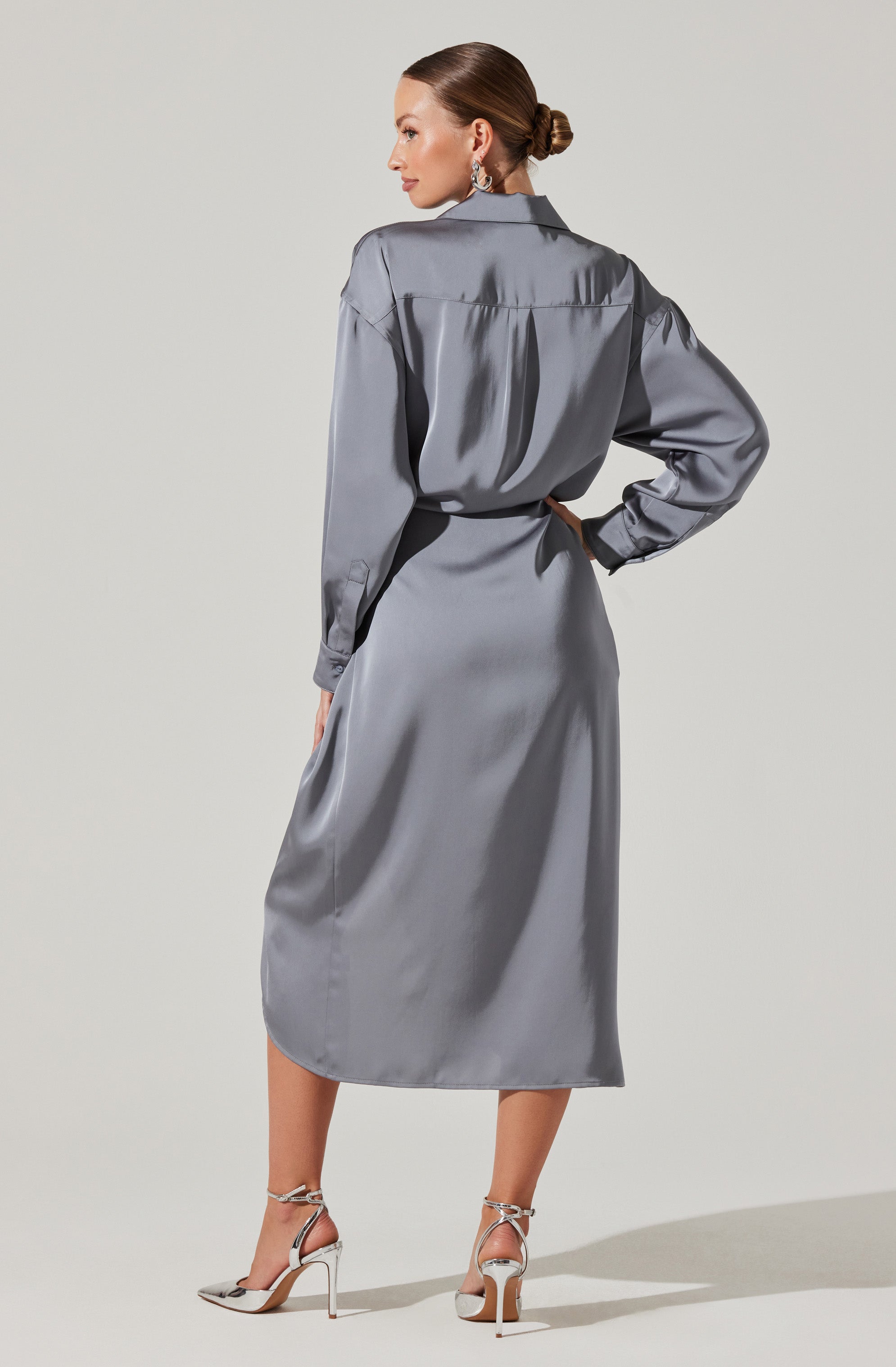 Ira Satin Wrap Shirt Dress-Aljck