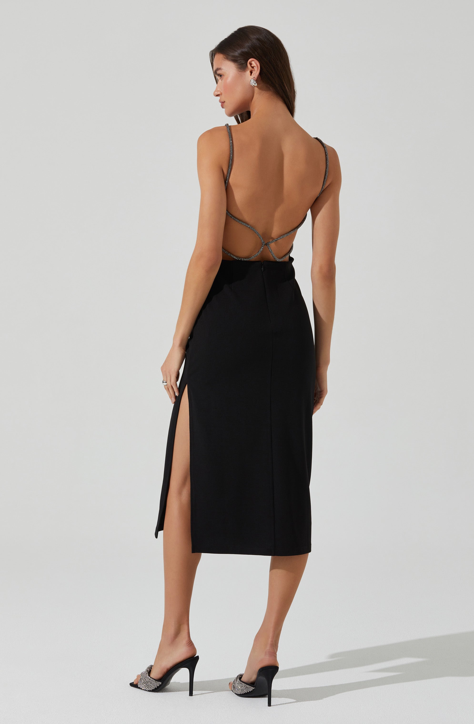 Elizsa Rhinestone Strap Midi Dress-Aljck