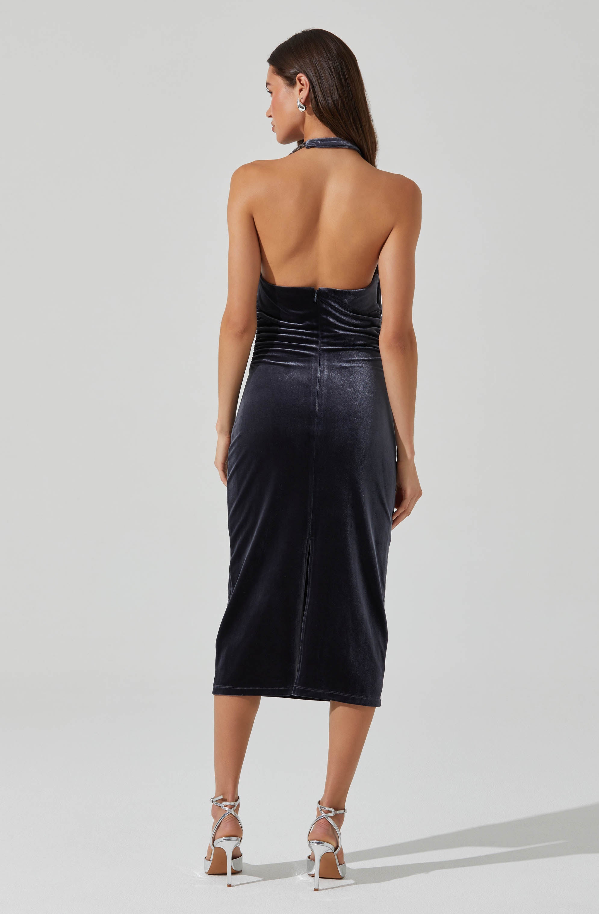 Eugenie Velvet Halter Midi Dress-Aljck