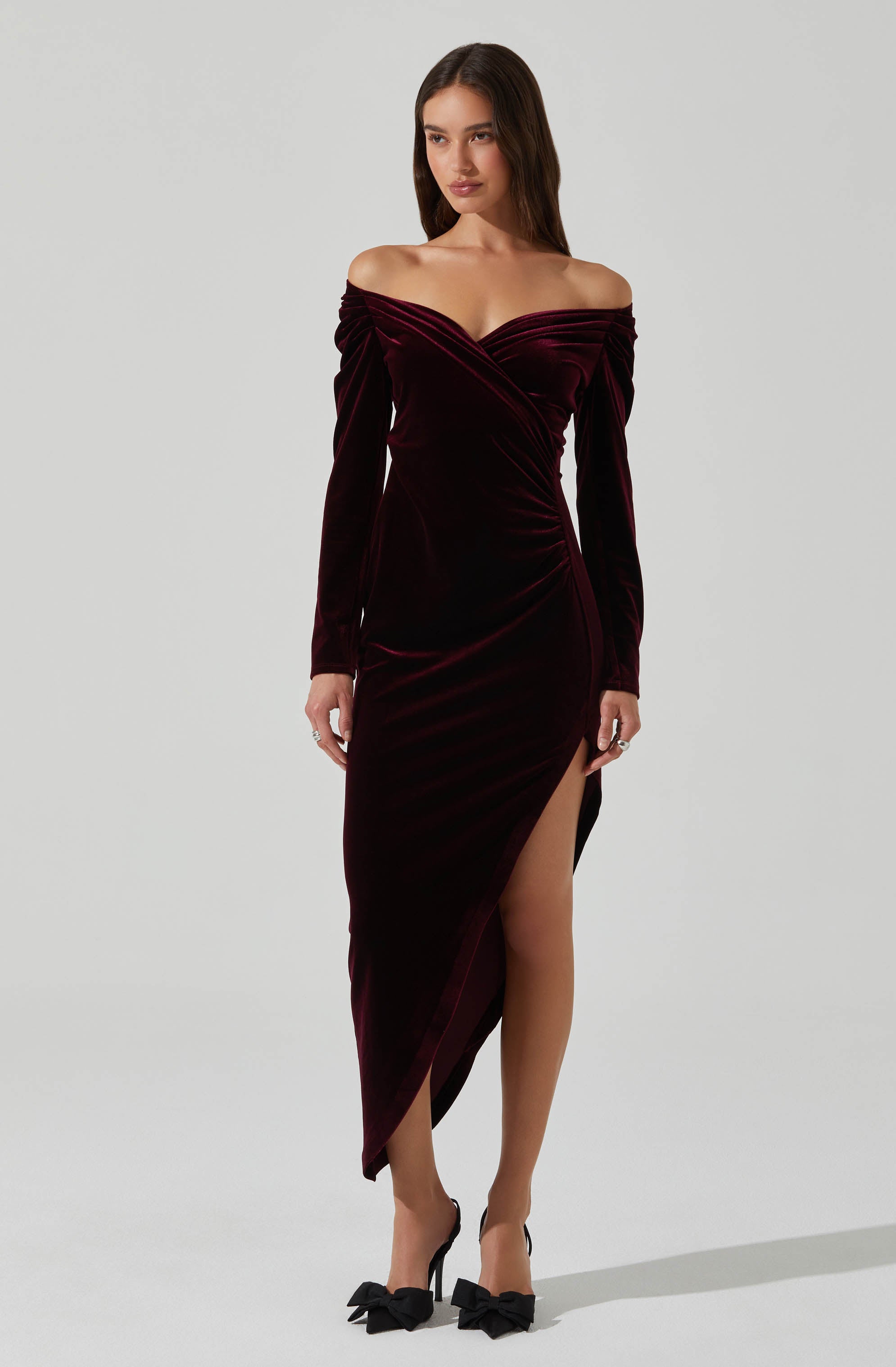 Sirica Velvet Off Shoulder Dress-Aljck