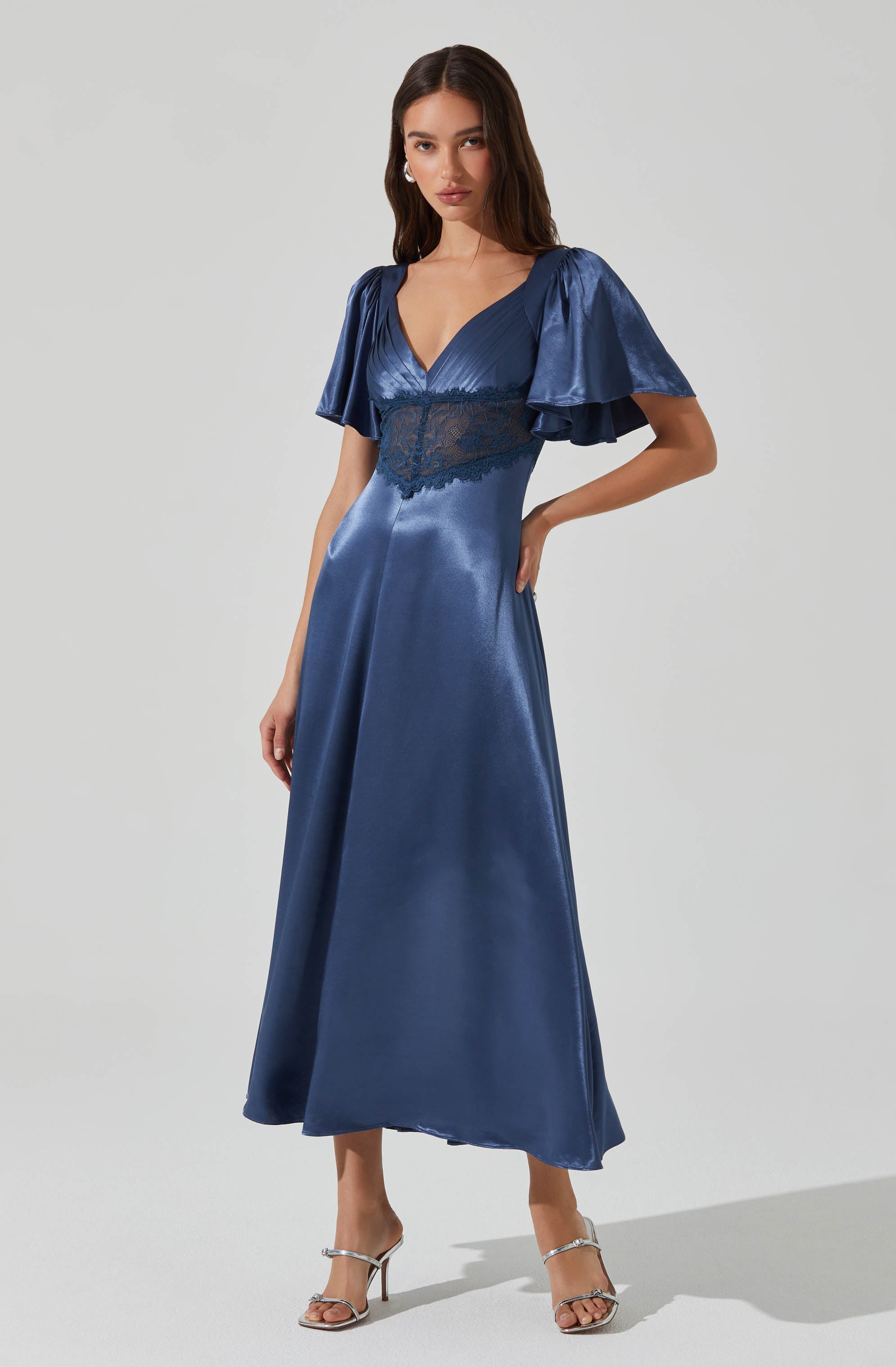 Aurelia Satin V-Neck Midi Dress-Aljck