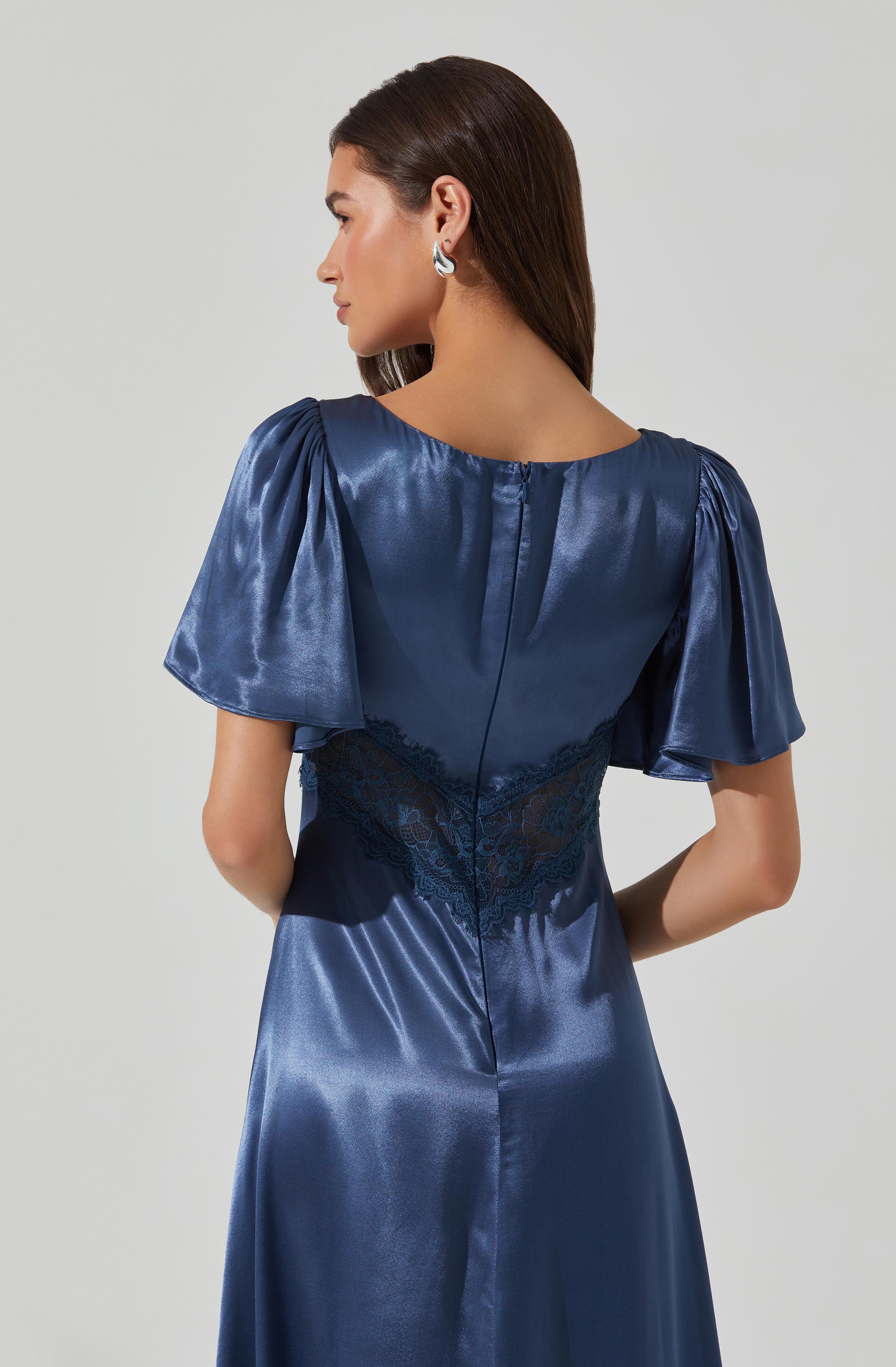 Aurelia Satin V-Neck Midi Dress-Aljck