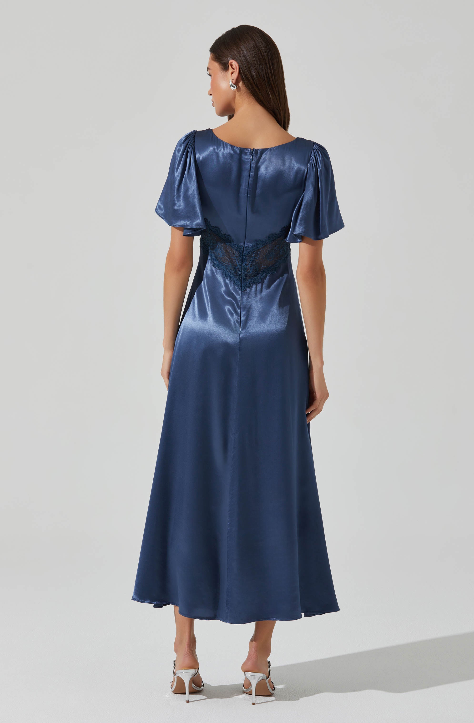 Aurelia Satin V-Neck Midi Dress-Aljck