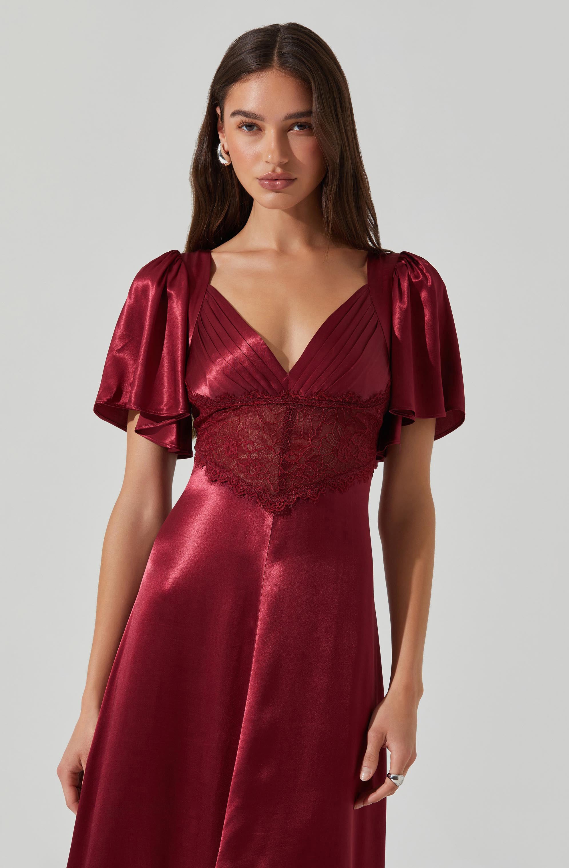 Aurelia Satin V-Neck Midi Dress-Aljck
