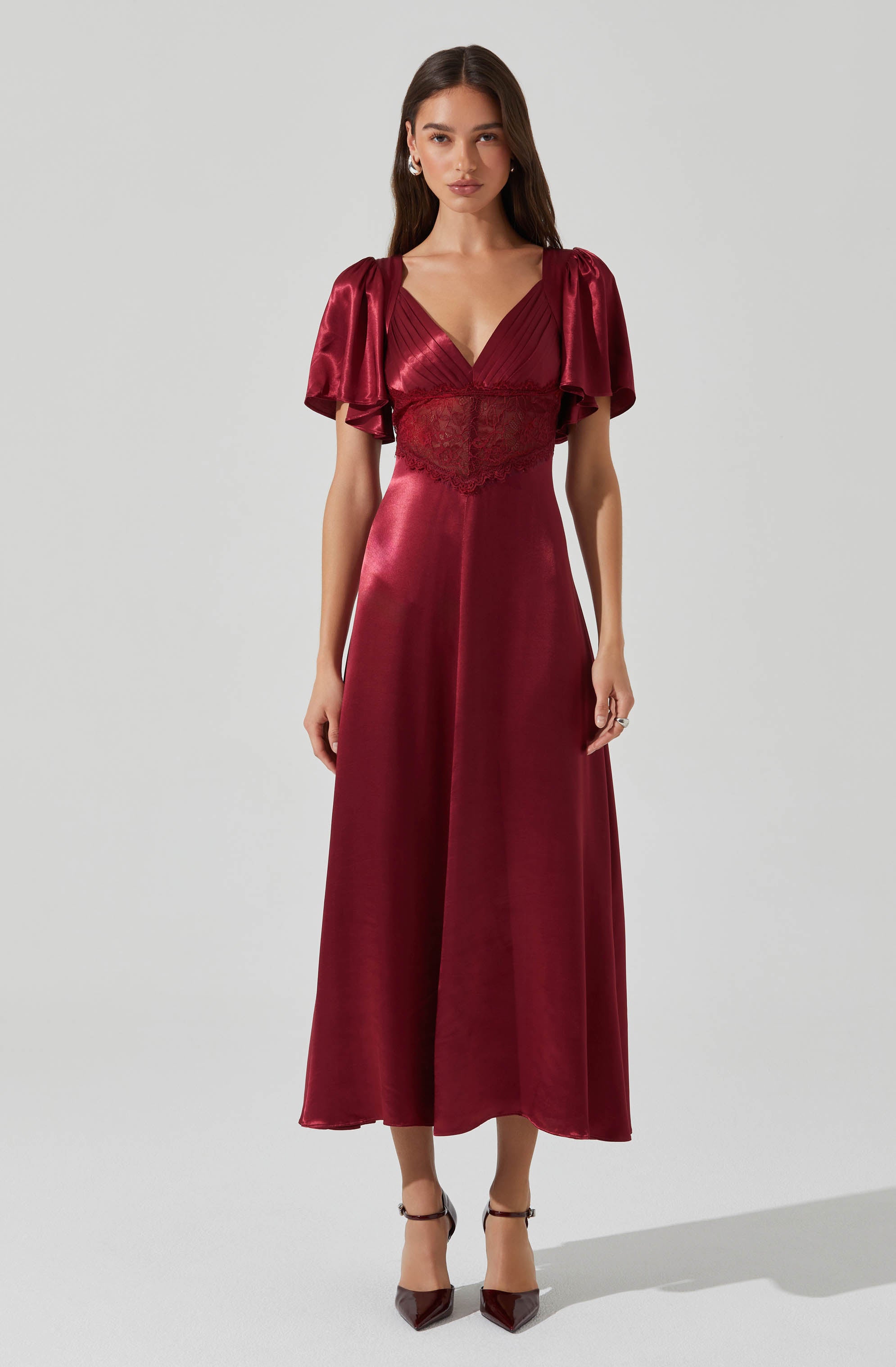 Aurelia Satin V-Neck Midi Dress-Aljck