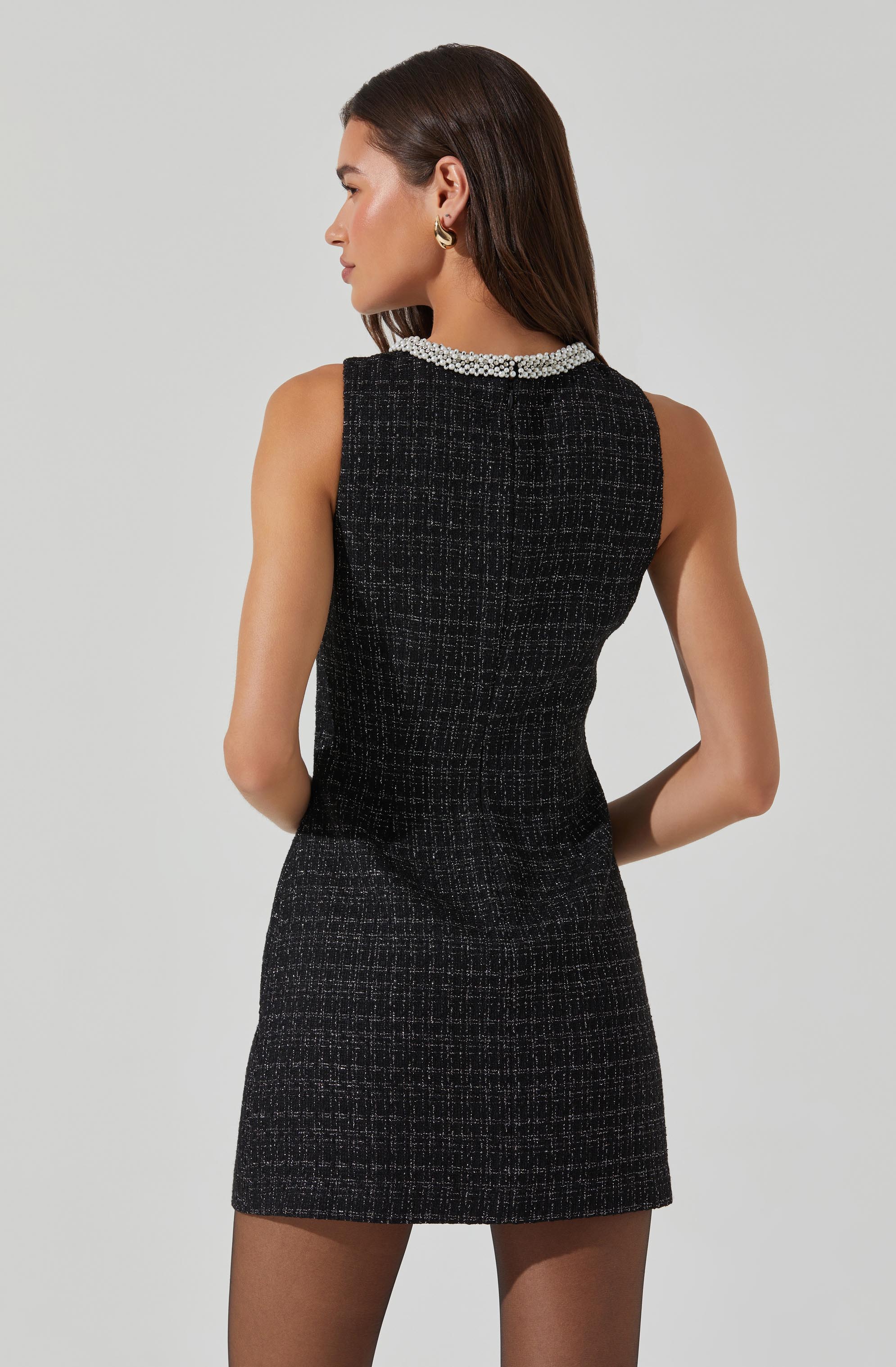 Althea Tweed Pearl Collar Mini Dress-Aljck