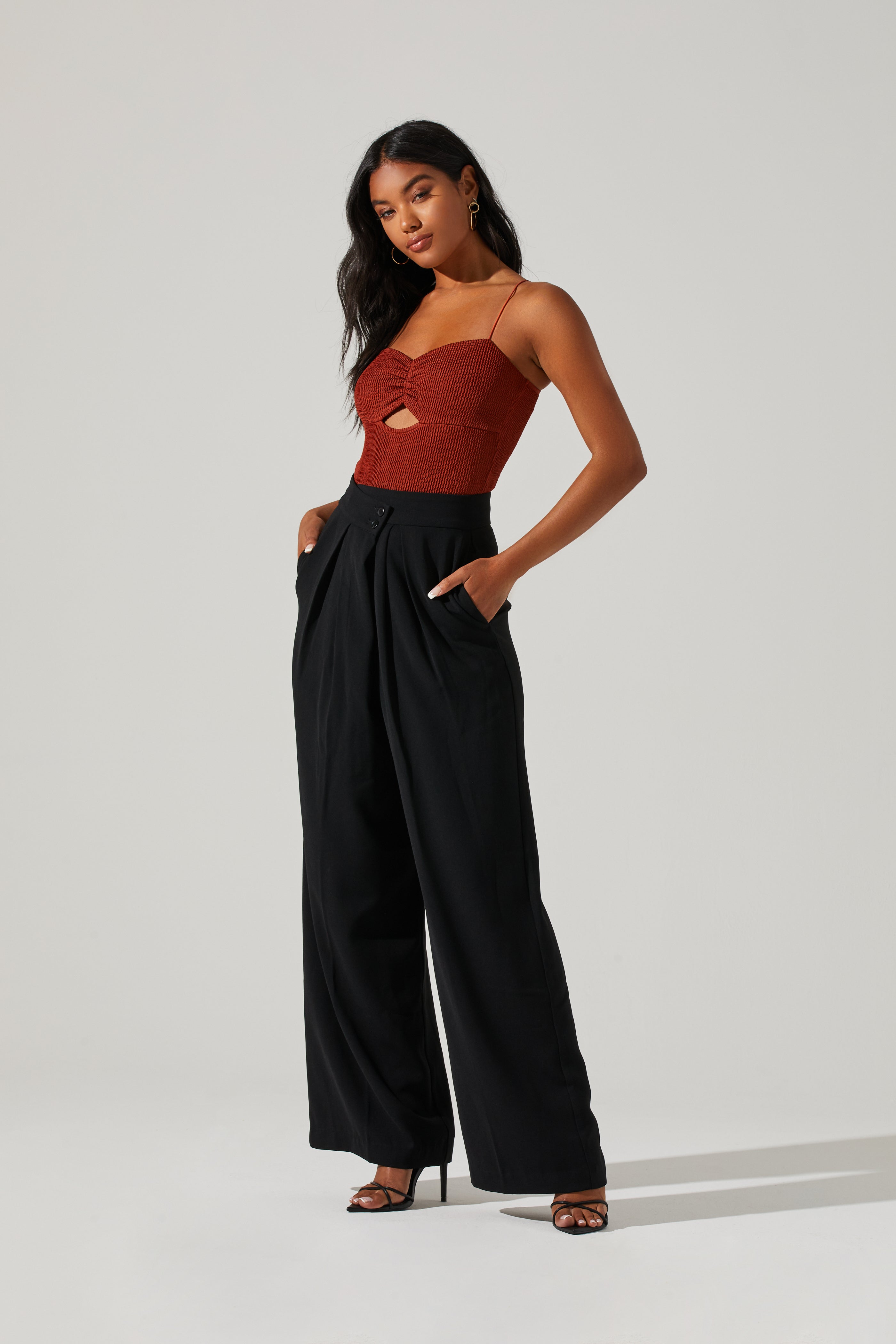 Boyfriend Criss Cross Pleated Wide Leg Pants-Aljck