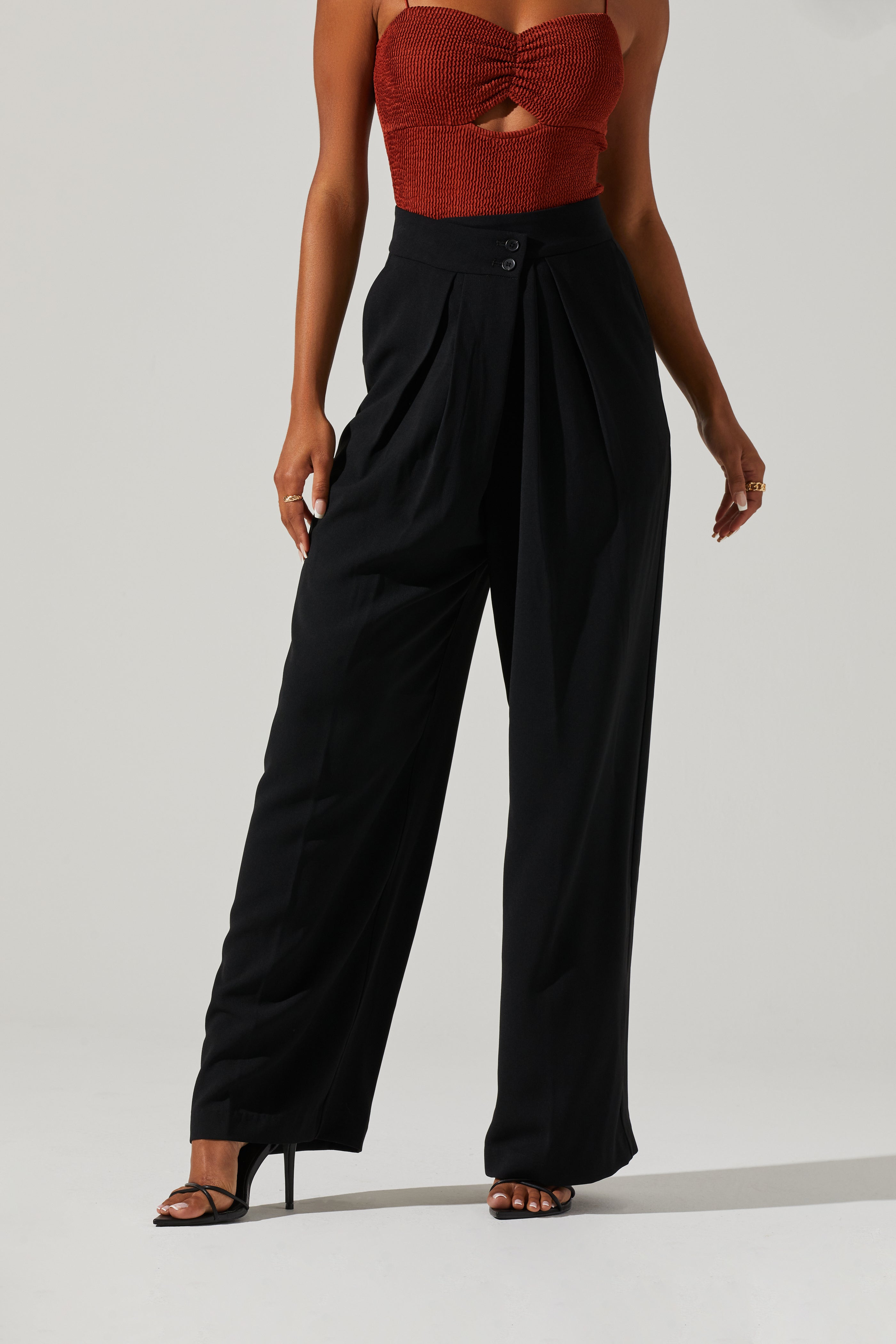 Boyfriend Criss Cross Pleated Wide Leg Pants-Aljck